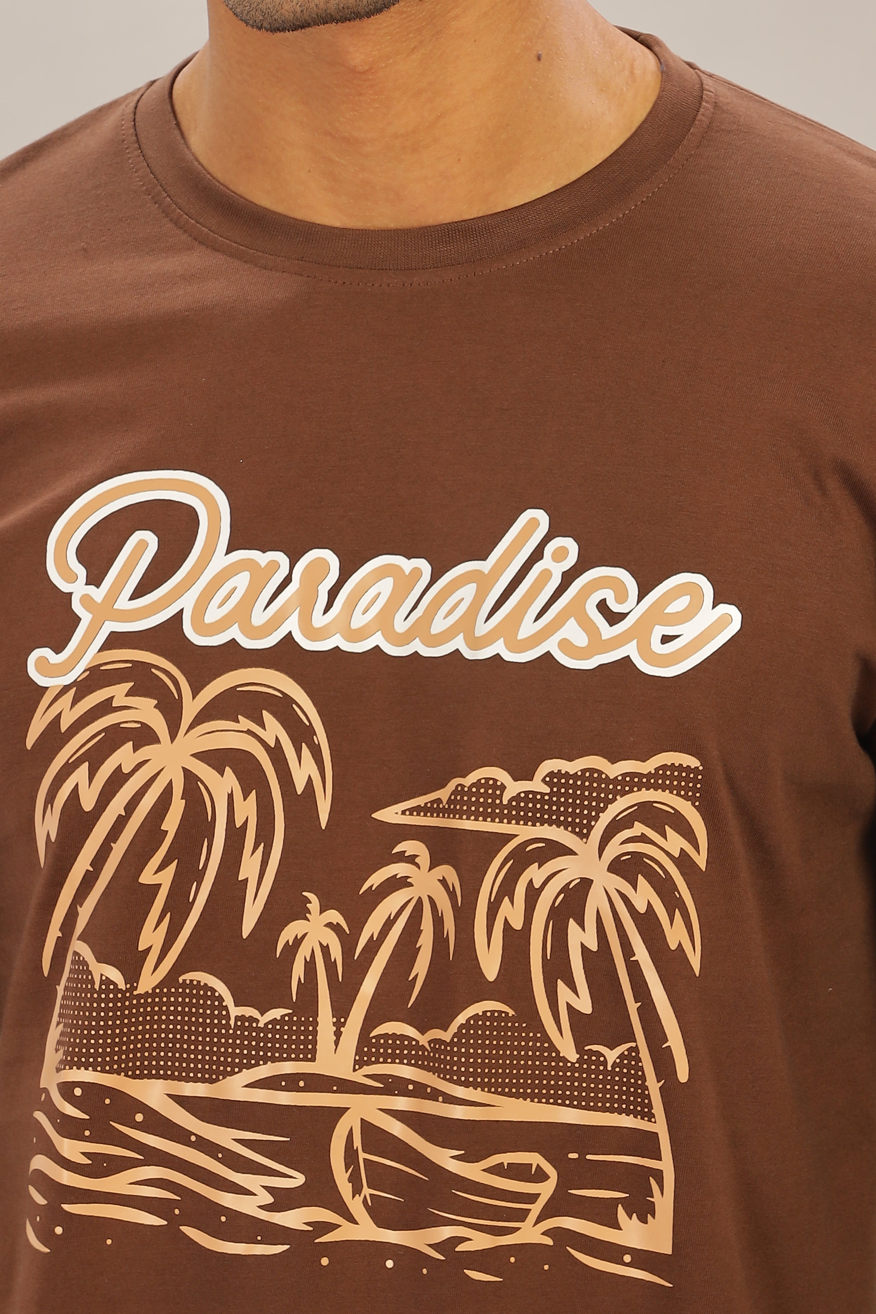 Spice Wardrobe Men’s Brown Premium Cotton Printed T-Shirt 100% Pure Cotton | Comfortable Regular Fit for Casual & Active Wear