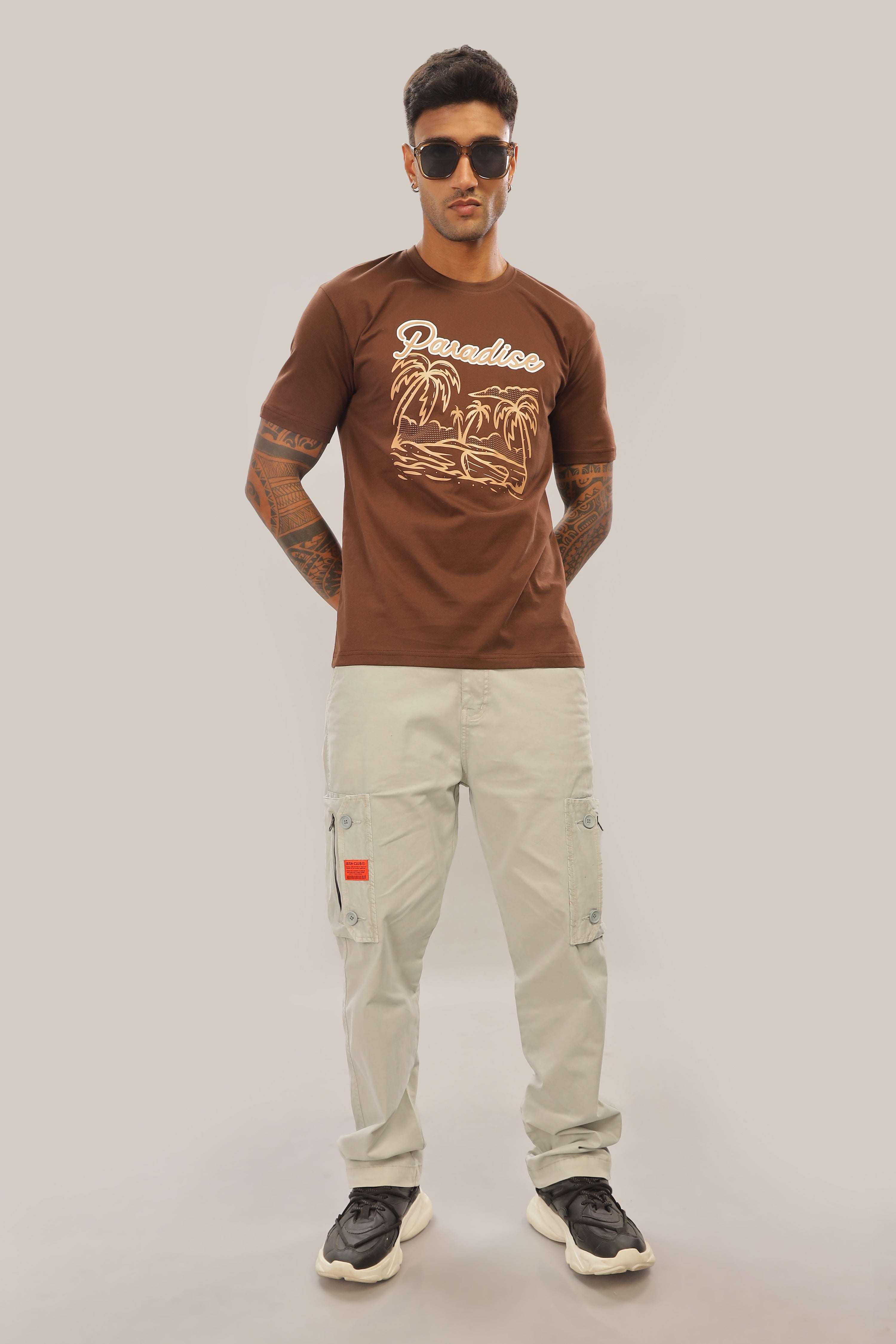 Spice Wardrobe Men’s Brown Premium Cotton Printed T-Shirt 100% Pure Cotton | Comfortable Regular Fit for Casual & Active Wear
