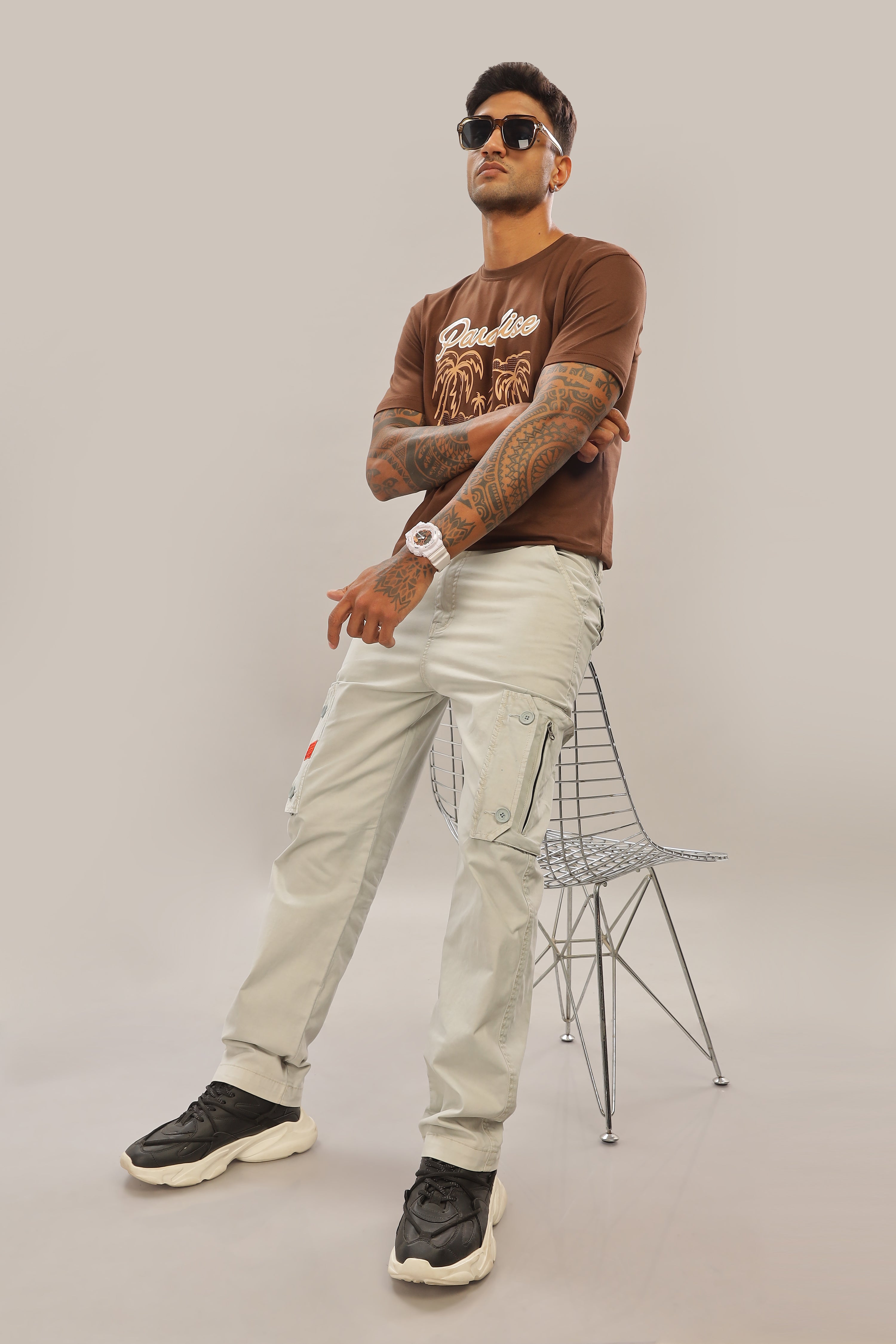 Spice Wardrobe Men’s Brown Premium Cotton Printed T-Shirt 100% Pure Cotton | Comfortable Regular Fit for Casual & Active Wear