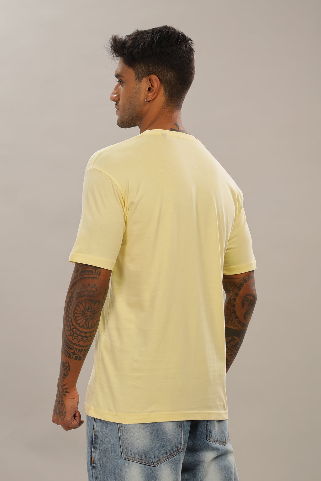 Spice Wardrobe Men’s Light Yellow Premium Cotton Printed T-Shirt 100% Pure Cotton | Comfortable Regular Fit for Casual & Active Wear