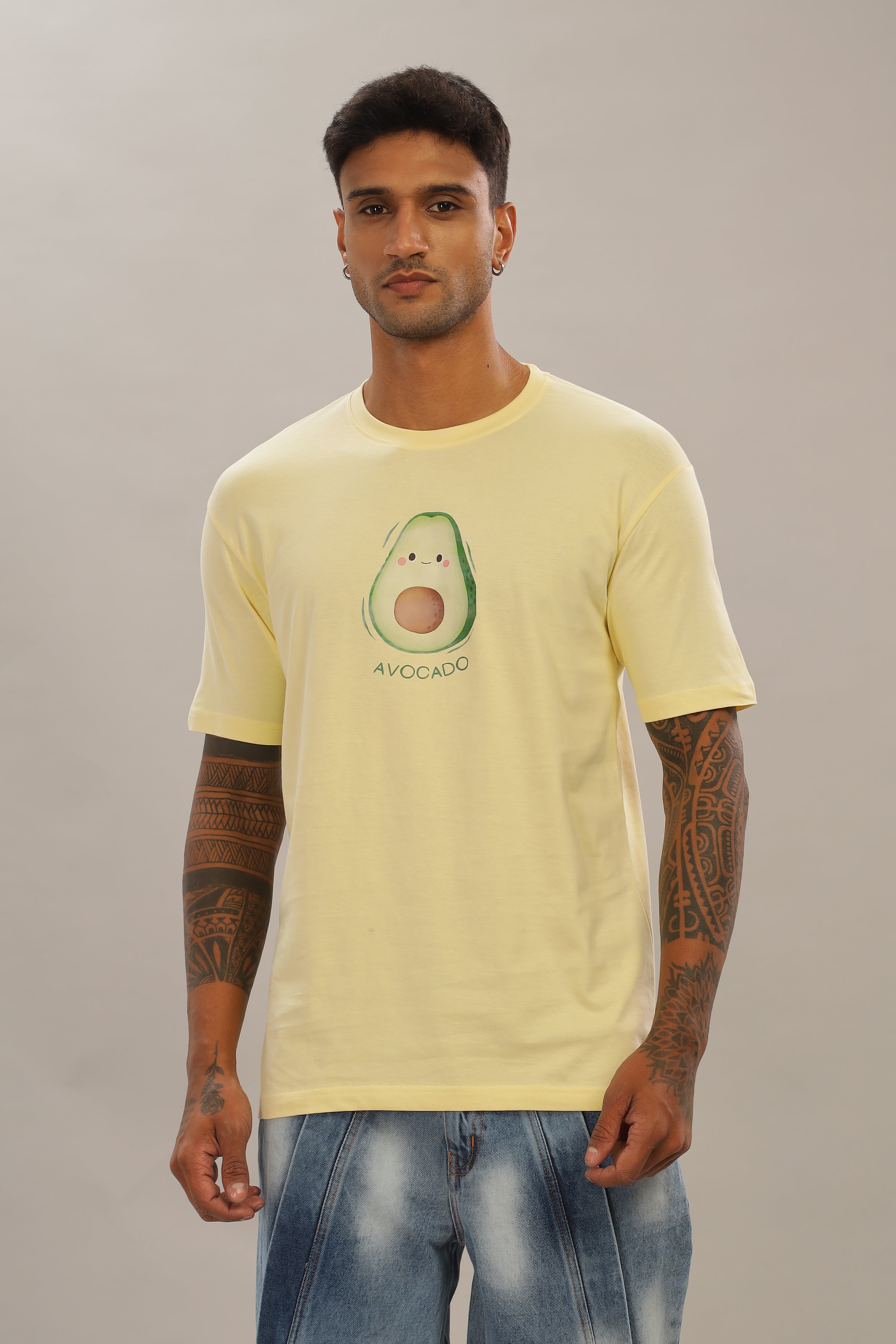 Spice Wardrobe Men’s Light Yellow Premium Cotton Printed T-Shirt 100% Pure Cotton | Comfortable Regular Fit for Casual & Active Wear