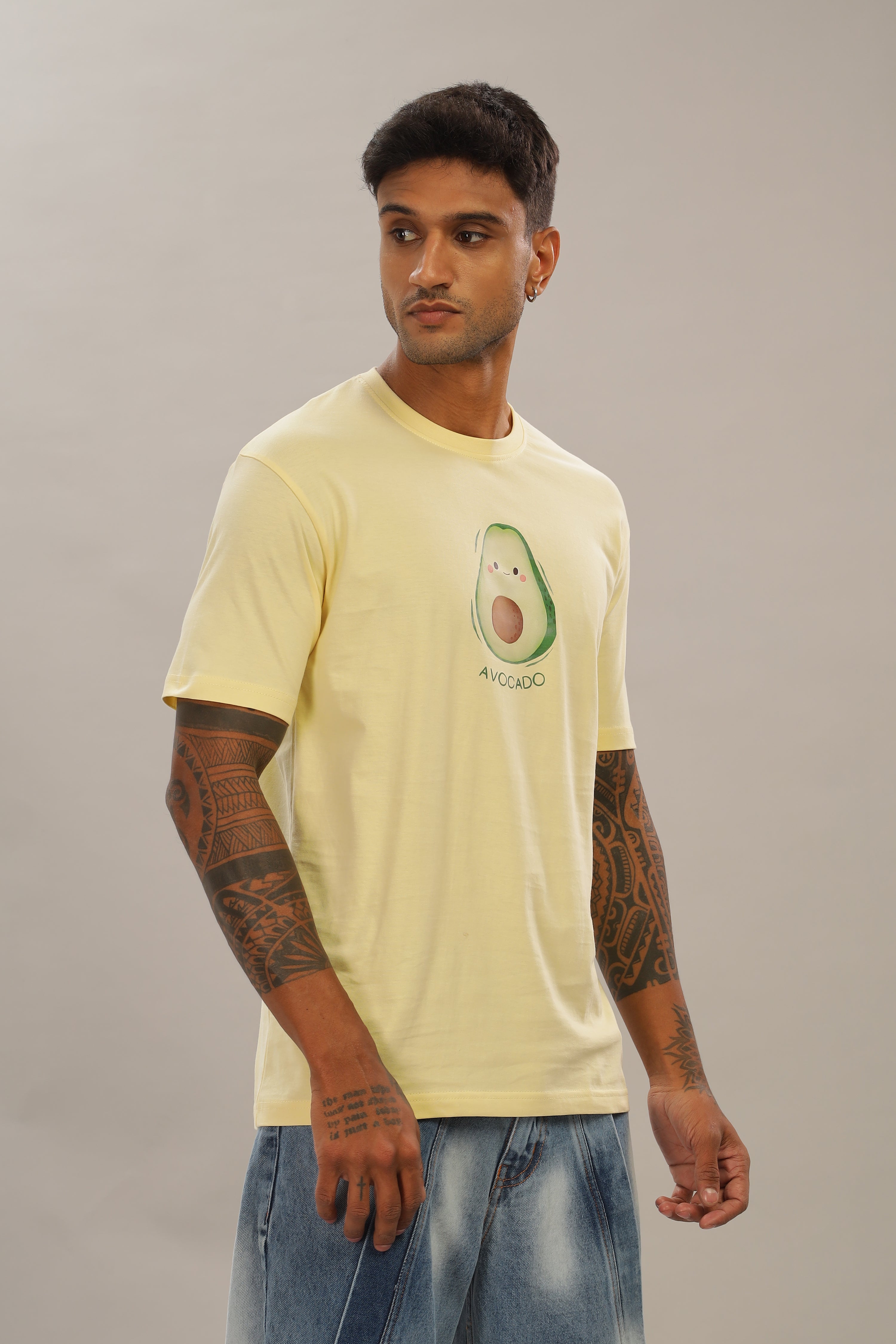 Spice Wardrobe Men’s Light Yellow Premium Cotton Printed T-Shirt 100% Pure Cotton | Comfortable Regular Fit for Casual & Active Wear