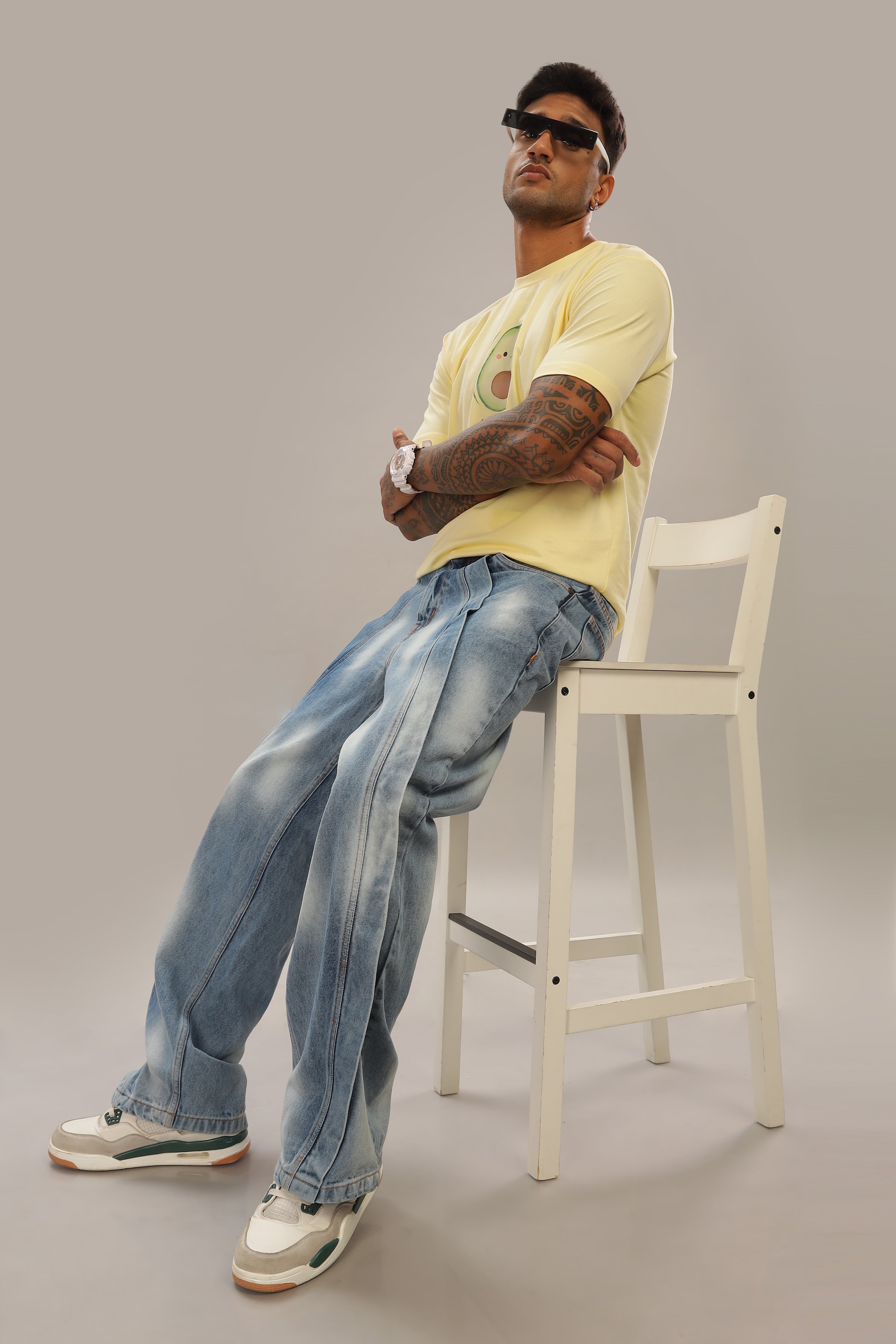 Spice Wardrobe Men’s Light Yellow Premium Cotton Printed T-Shirt 100% Pure Cotton | Comfortable Regular Fit for Casual & Active Wear