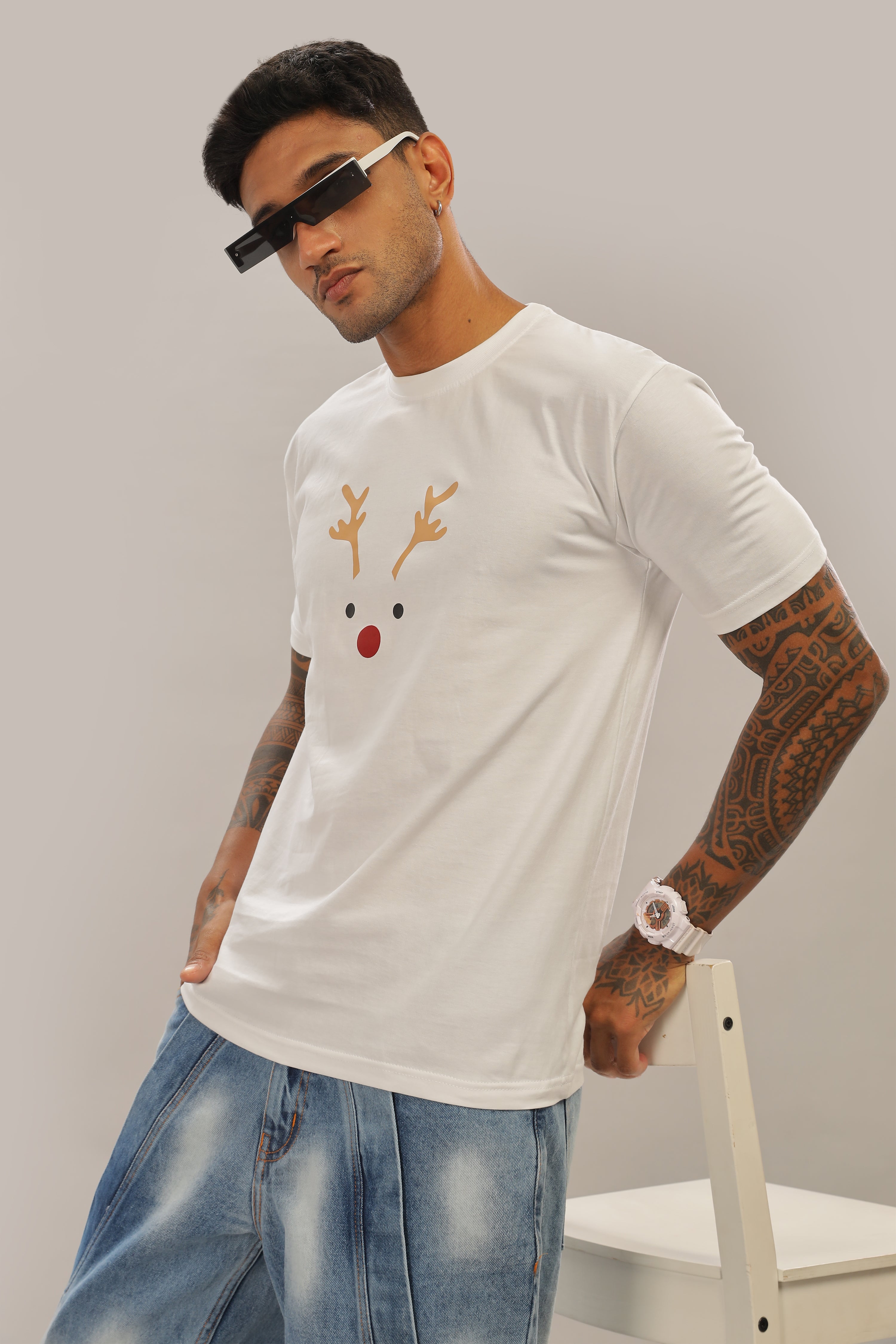 Spice Wardrobe Men’s White Premium Cotton Printed T-Shirt 100% Pure Cotton | Comfortable Regular Fit for Casual & Active Wear