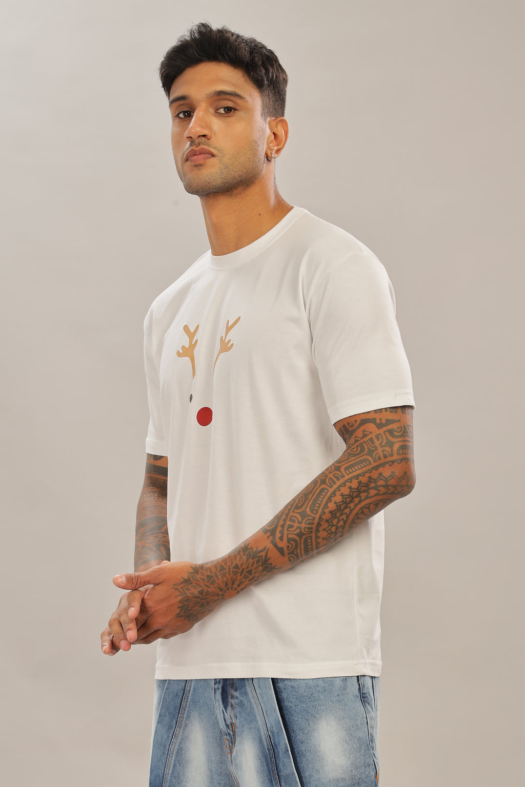 Spice Wardrobe Men’s White Premium Cotton Printed T-Shirt 100% Pure Cotton | Comfortable Regular Fit for Casual & Active Wear