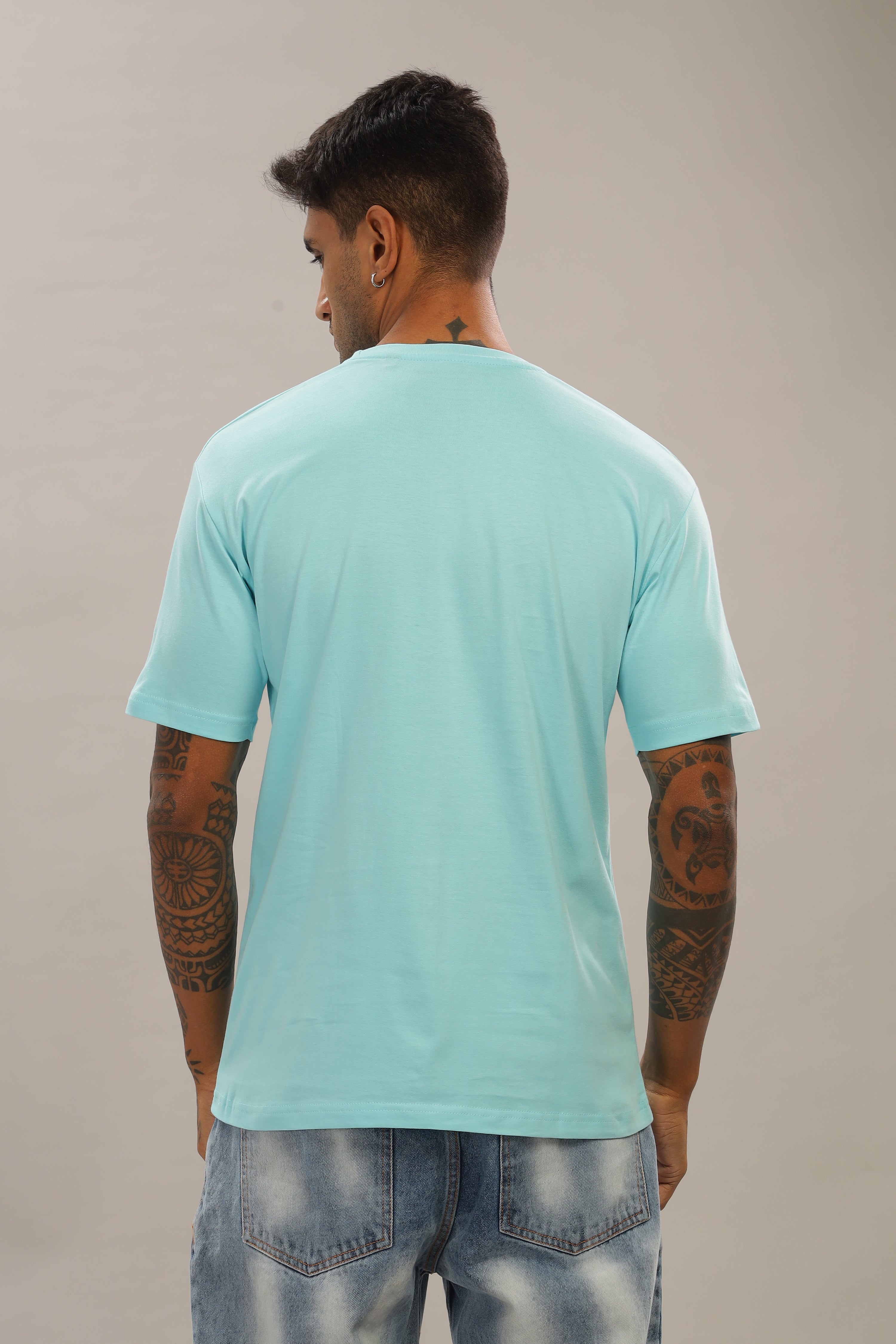 Spice Wardrobe Men’s Sky Blue Premium Cotton Printed T-Shirt 100% Pure Cotton | Comfortable Regular Fit for Casual & Active Wear