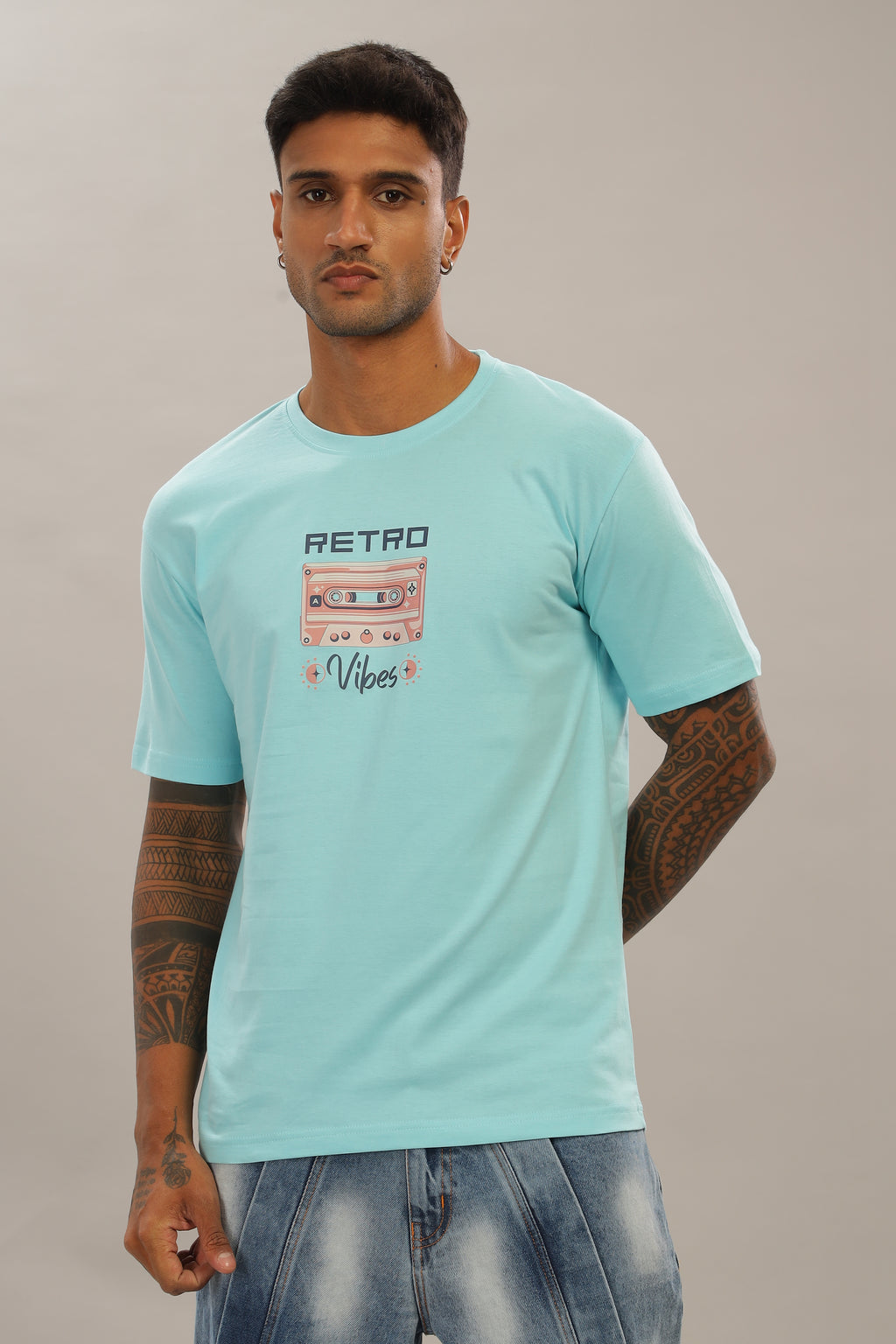Spice Wardrobe Men’s Sky Blue Premium Cotton Printed T-Shirt 100% Pure Cotton | Comfortable Regular Fit for Casual & Active Wear
