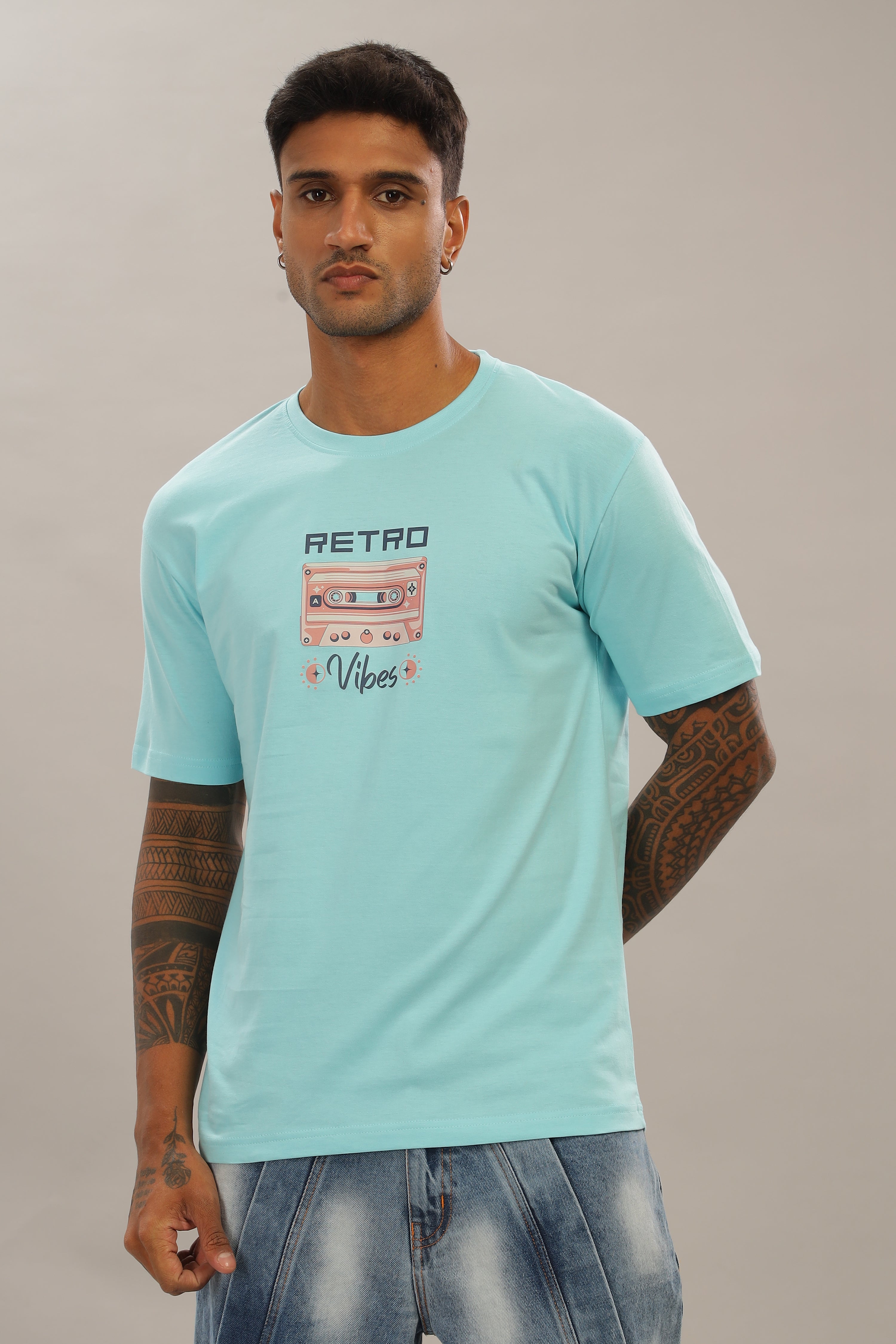 Spice Wardrobe Men’s Sky Blue Premium Cotton Printed T-Shirt 100% Pure Cotton | Comfortable Regular Fit for Casual & Active Wear