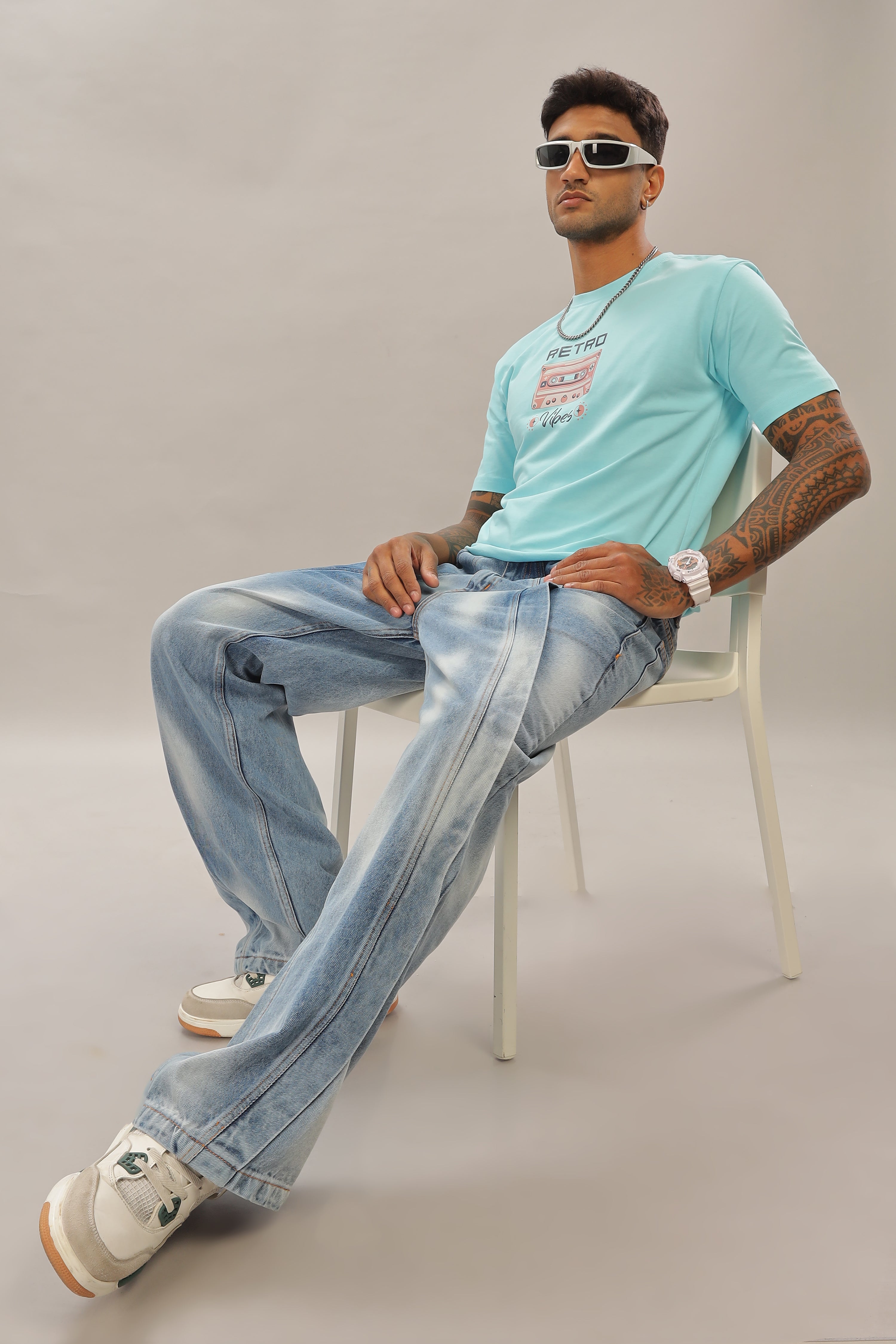 Spice Wardrobe Men’s Sky Blue Premium Cotton Printed T-Shirt 100% Pure Cotton | Comfortable Regular Fit for Casual & Active Wear