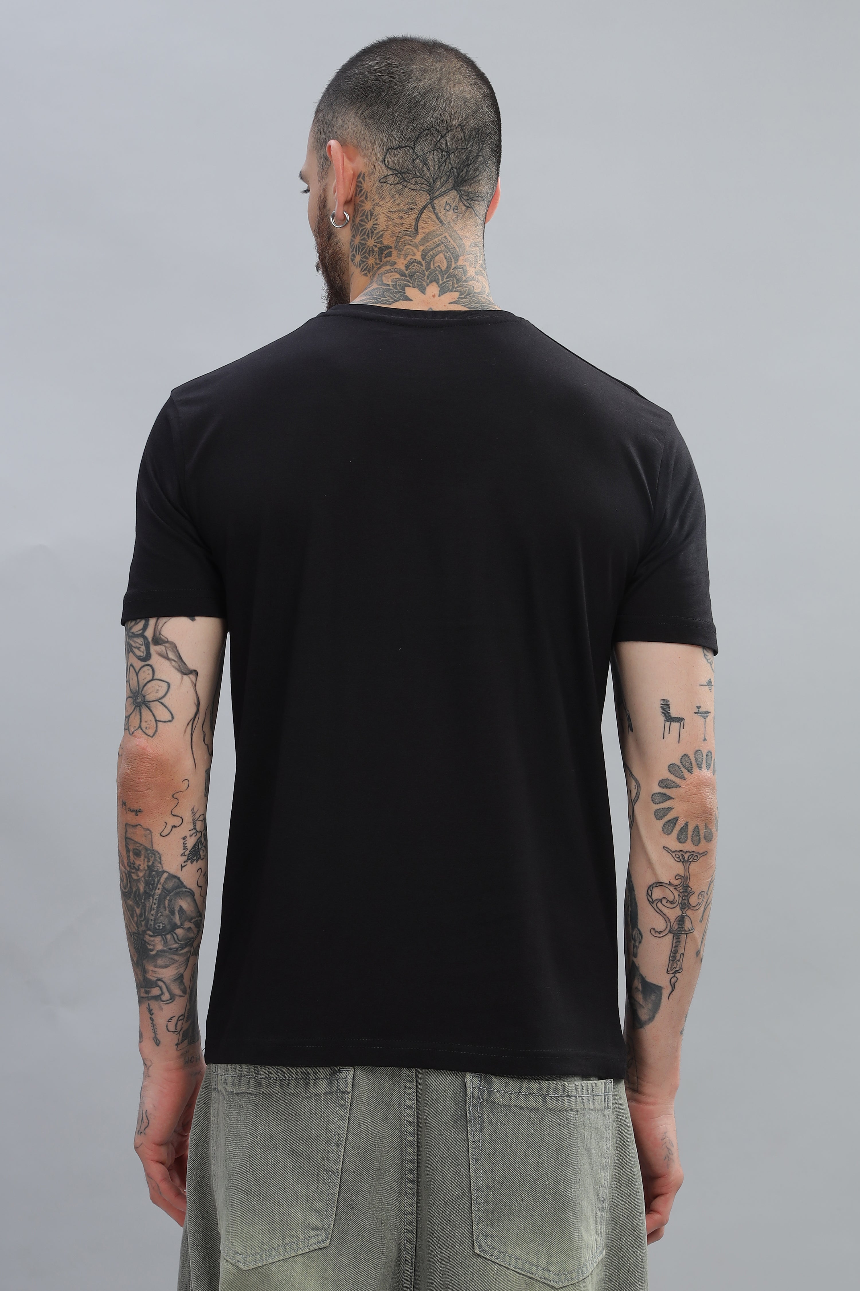 Spice Wardrobe Men’s Black Premium Cotton Printed T-Shirt 100% Pure Cotton | Comfortable Regular Fit for Casual & Active Wear