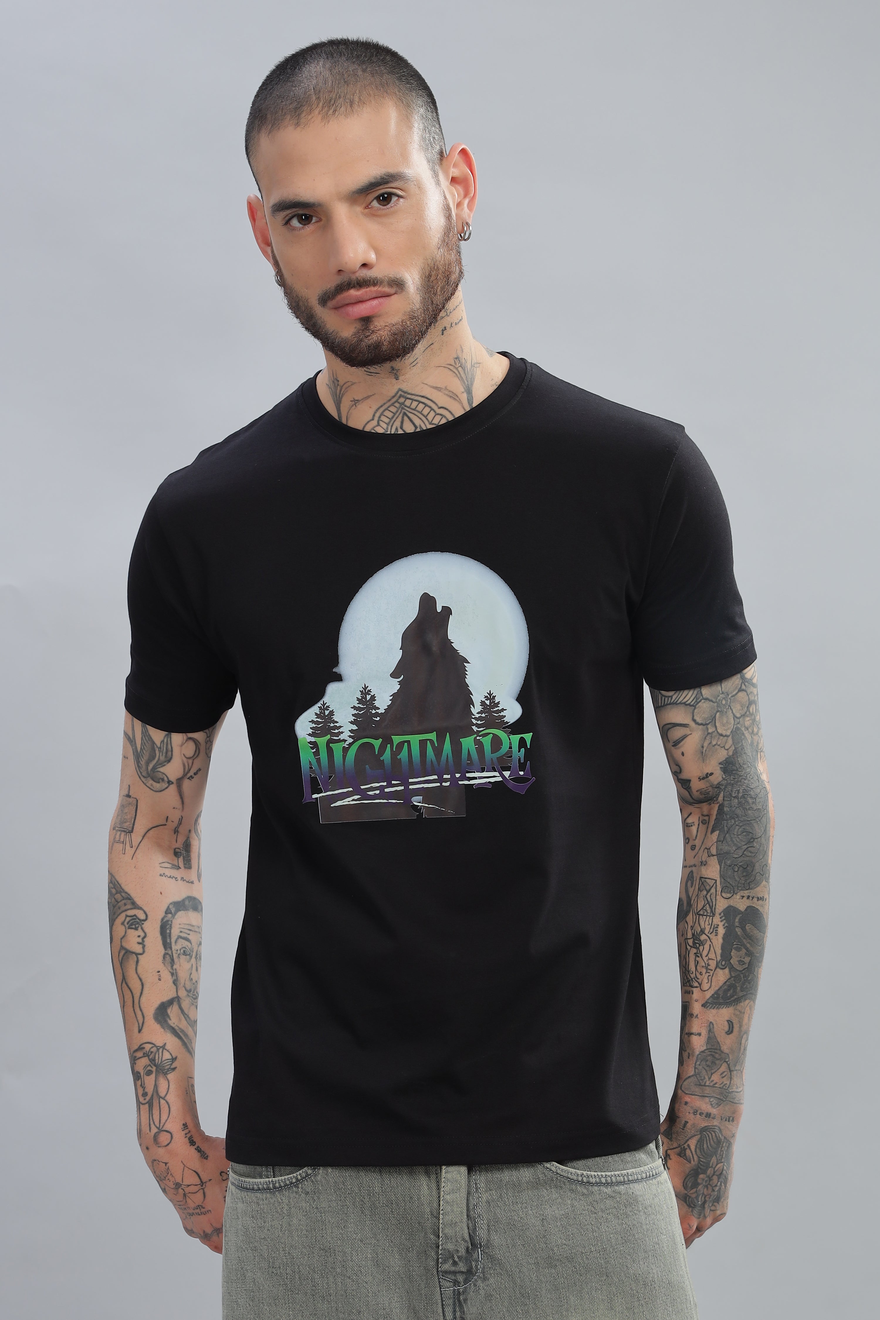 Spice Wardrobe Men’s Black Premium Cotton Printed T-Shirt 100% Pure Cotton | Comfortable Regular Fit for Casual & Active Wear