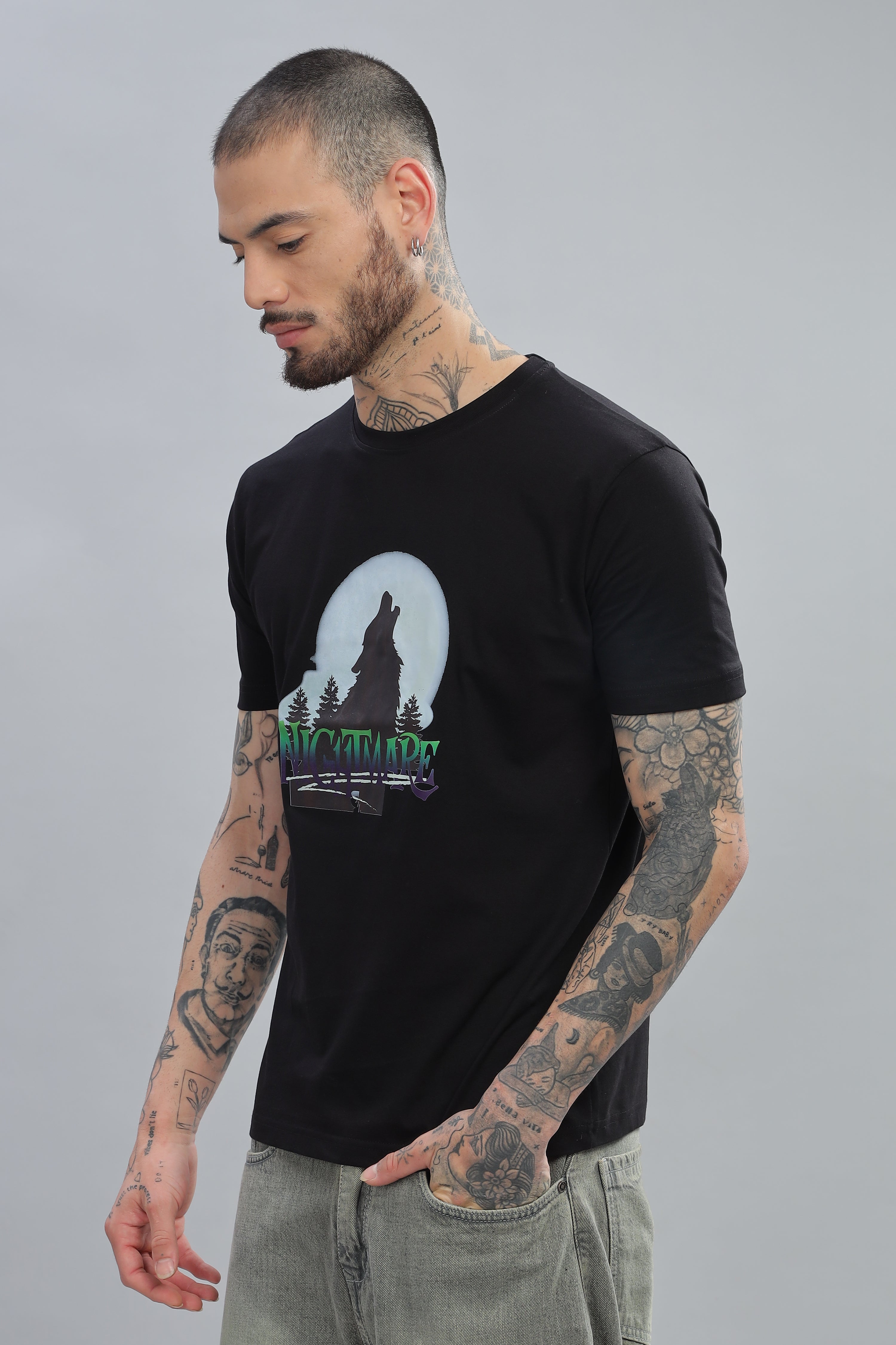 Spice Wardrobe Men’s Black Premium Cotton Printed T-Shirt 100% Pure Cotton | Comfortable Regular Fit for Casual & Active Wear