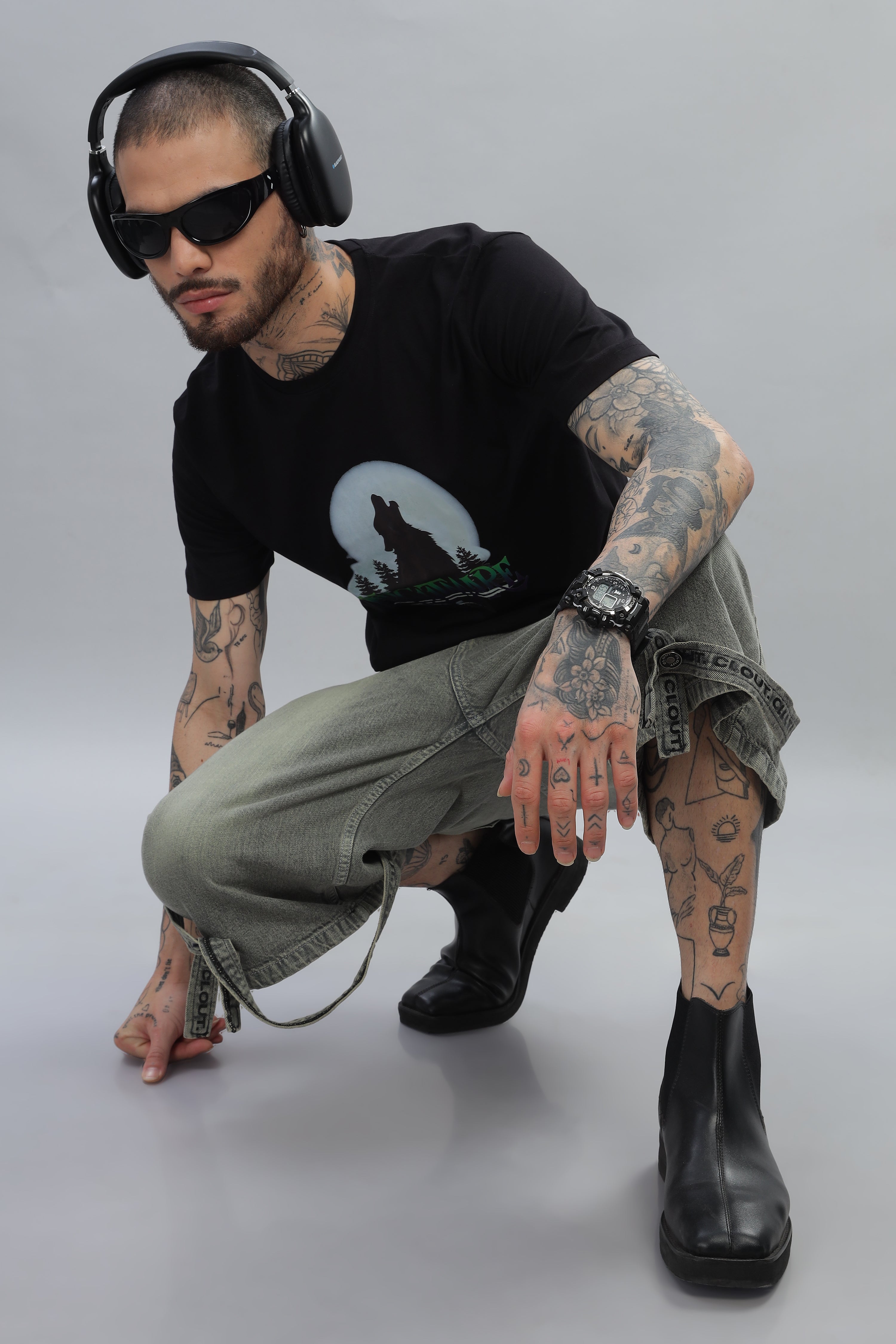 Spice Wardrobe Men’s Black Premium Cotton Printed T-Shirt 100% Pure Cotton | Comfortable Regular Fit for Casual & Active Wear