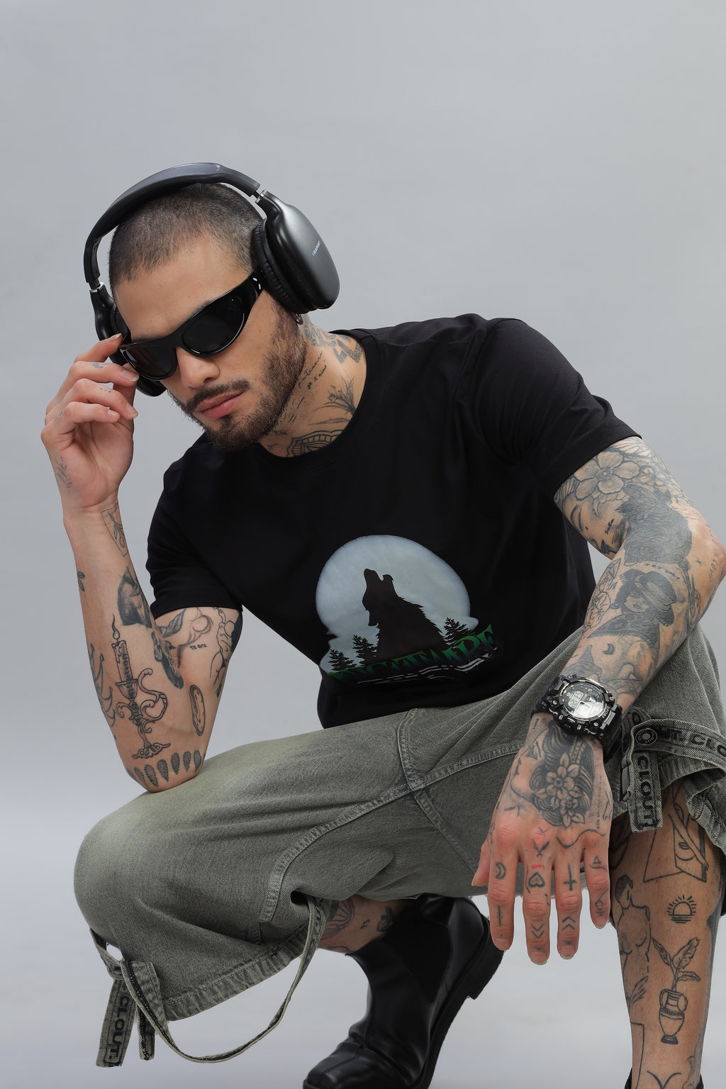 Spice Wardrobe Men’s Black Premium Cotton Printed T-Shirt 100% Pure Cotton | Comfortable Regular Fit for Casual & Active Wear