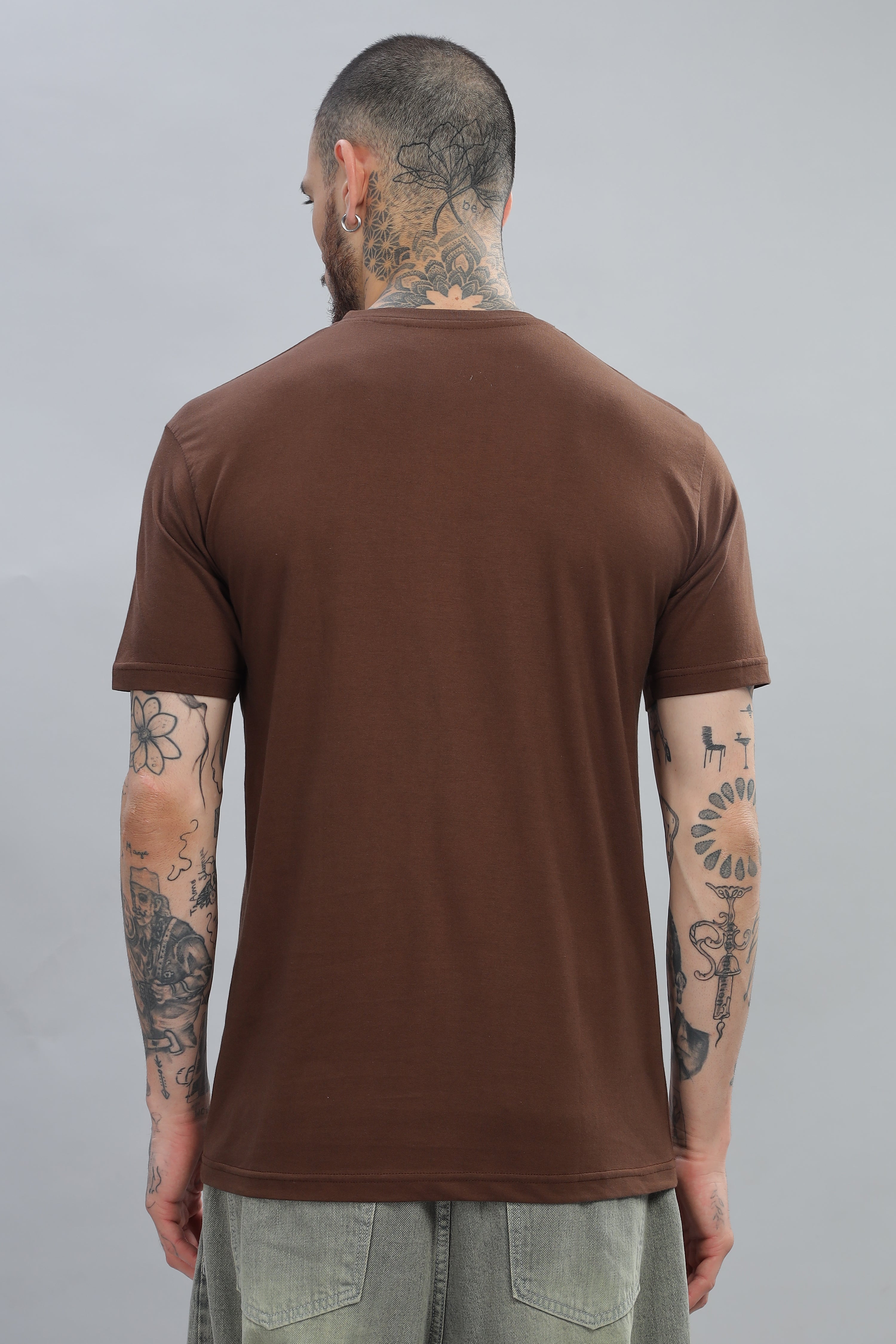 Spice Wardrobe Men’s Plain Brown Premium Cotton T-Shirt 100% Pure Cotton | Comfortable Regular Fit for Casual & Active Wear