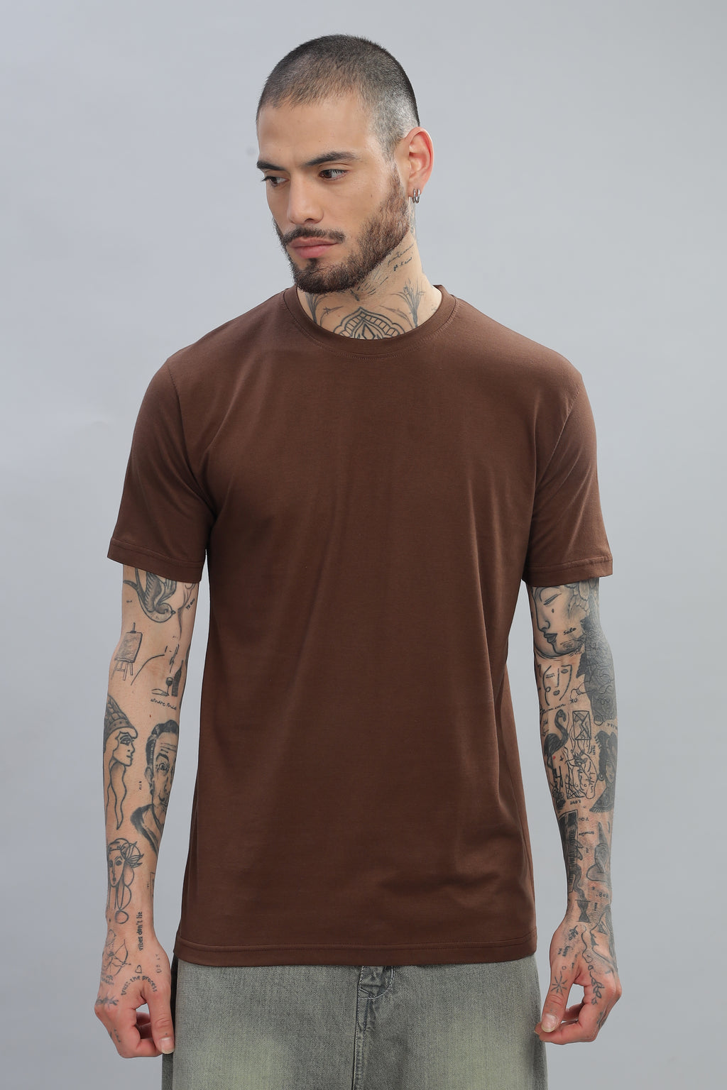 Spice Wardrobe Men’s Plain Brown Premium Cotton T-Shirt 100% Pure Cotton | Comfortable Regular Fit for Casual & Active Wear
