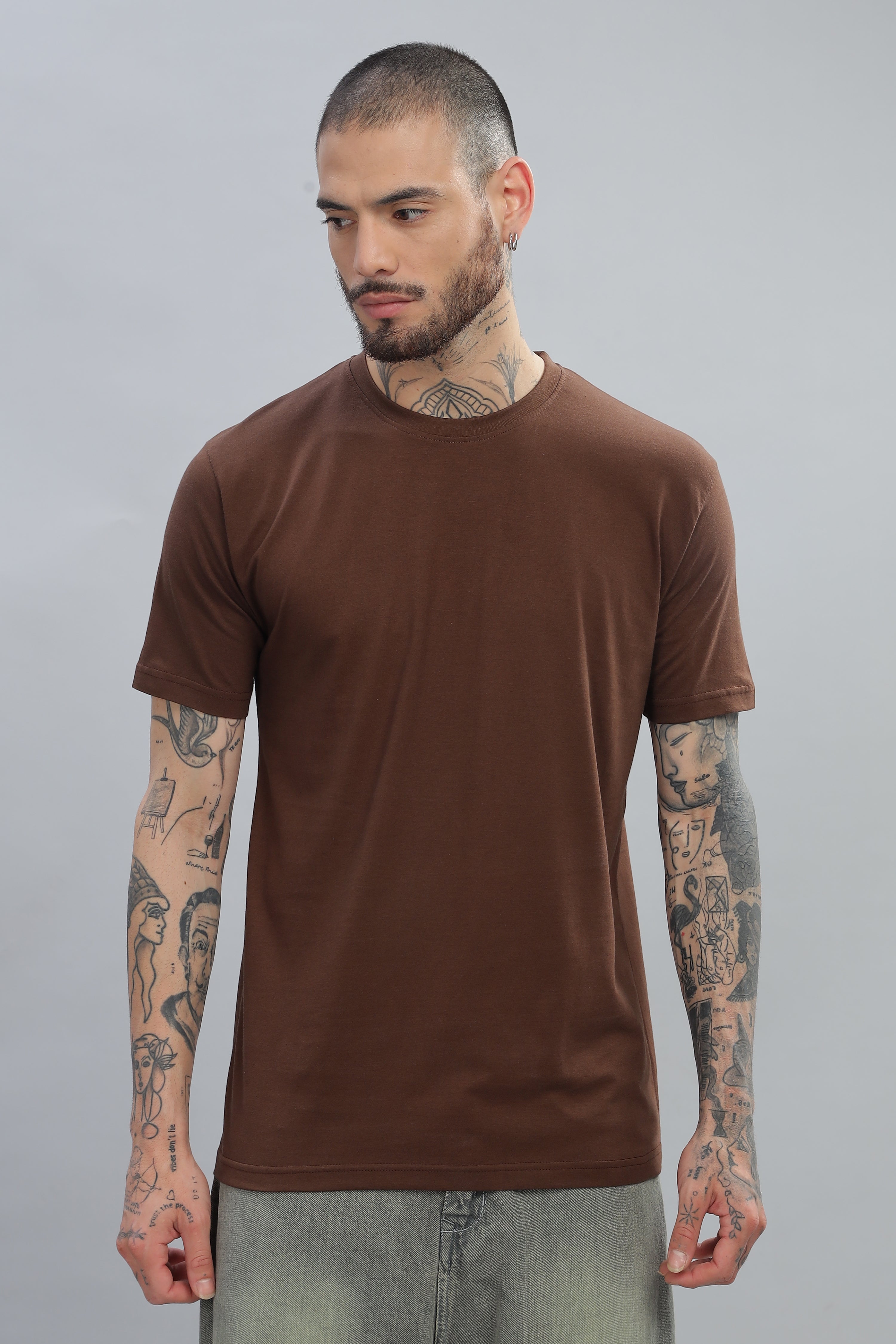 Spice Wardrobe Men’s Plain Brown Premium Cotton T-Shirt 100% Pure Cotton | Comfortable Regular Fit for Casual & Active Wear