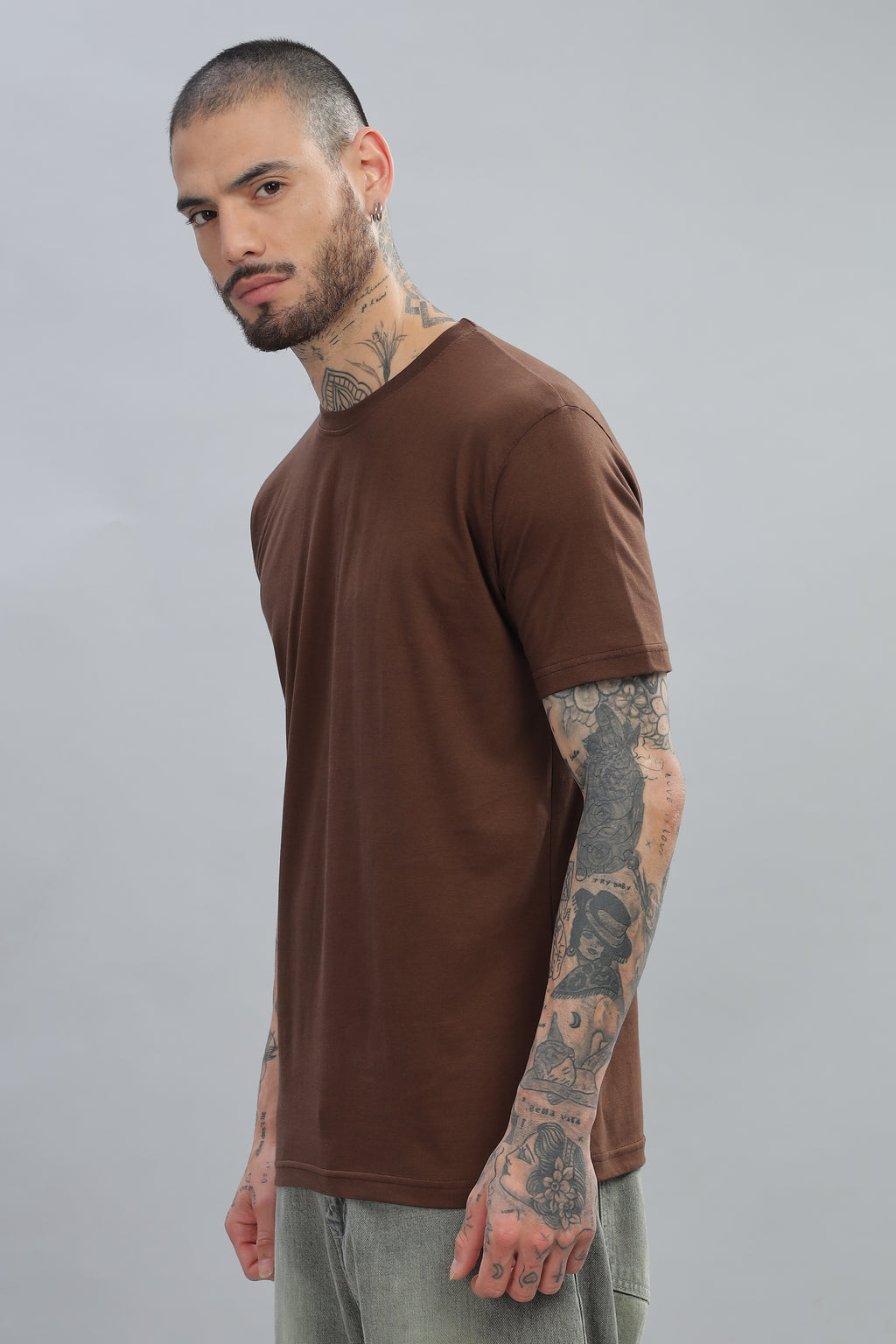 Spice Wardrobe Men’s Plain Brown Premium Cotton T-Shirt 100% Pure Cotton | Comfortable Regular Fit for Casual & Active Wear