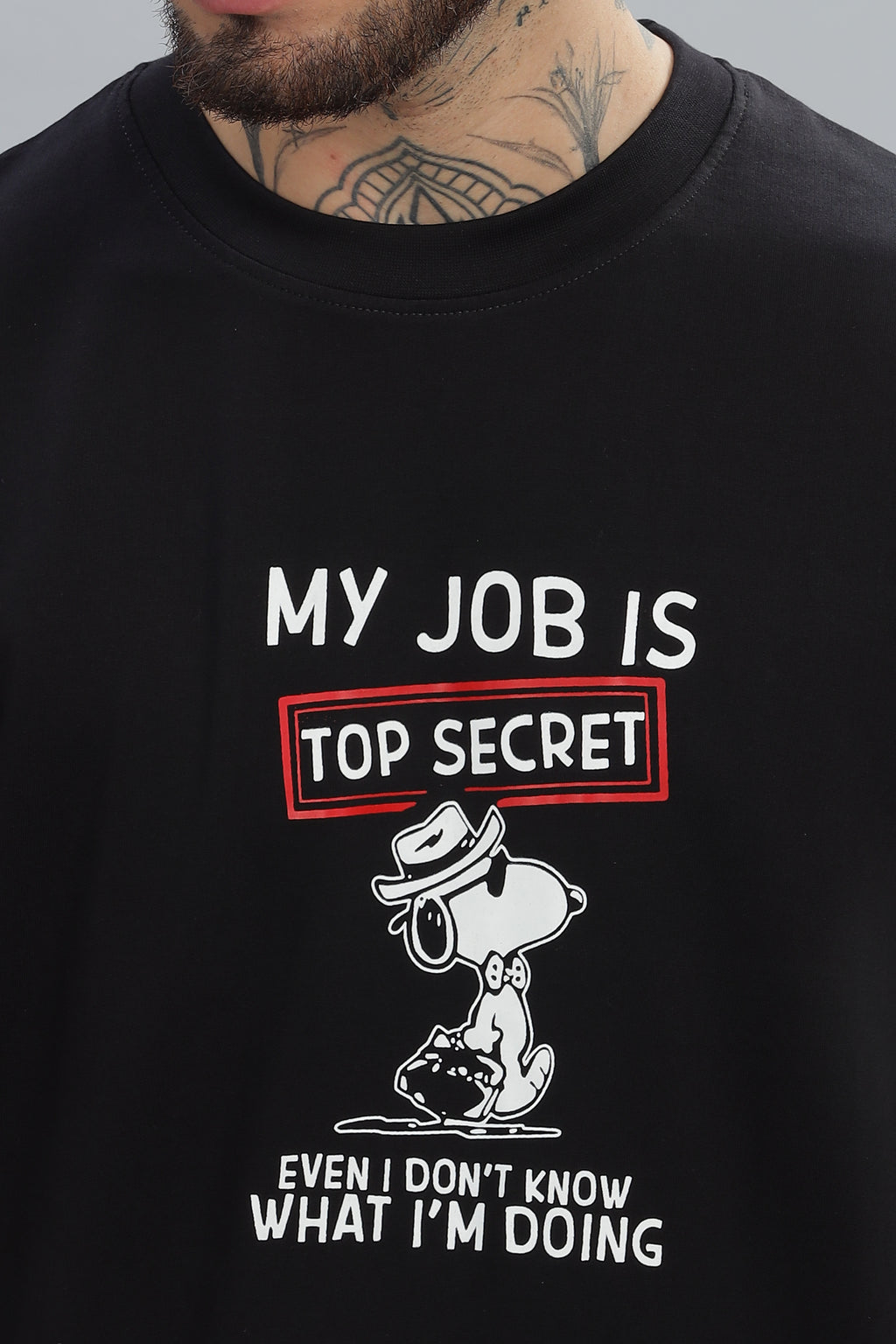 Spice Wardrobe Men Half Sleeve Oversized T-shirt, Round Neck Longline Drop Shoulder |Black Printed Relaxed Fit T-Shirt 100% Cotton 220 GSM Fabric