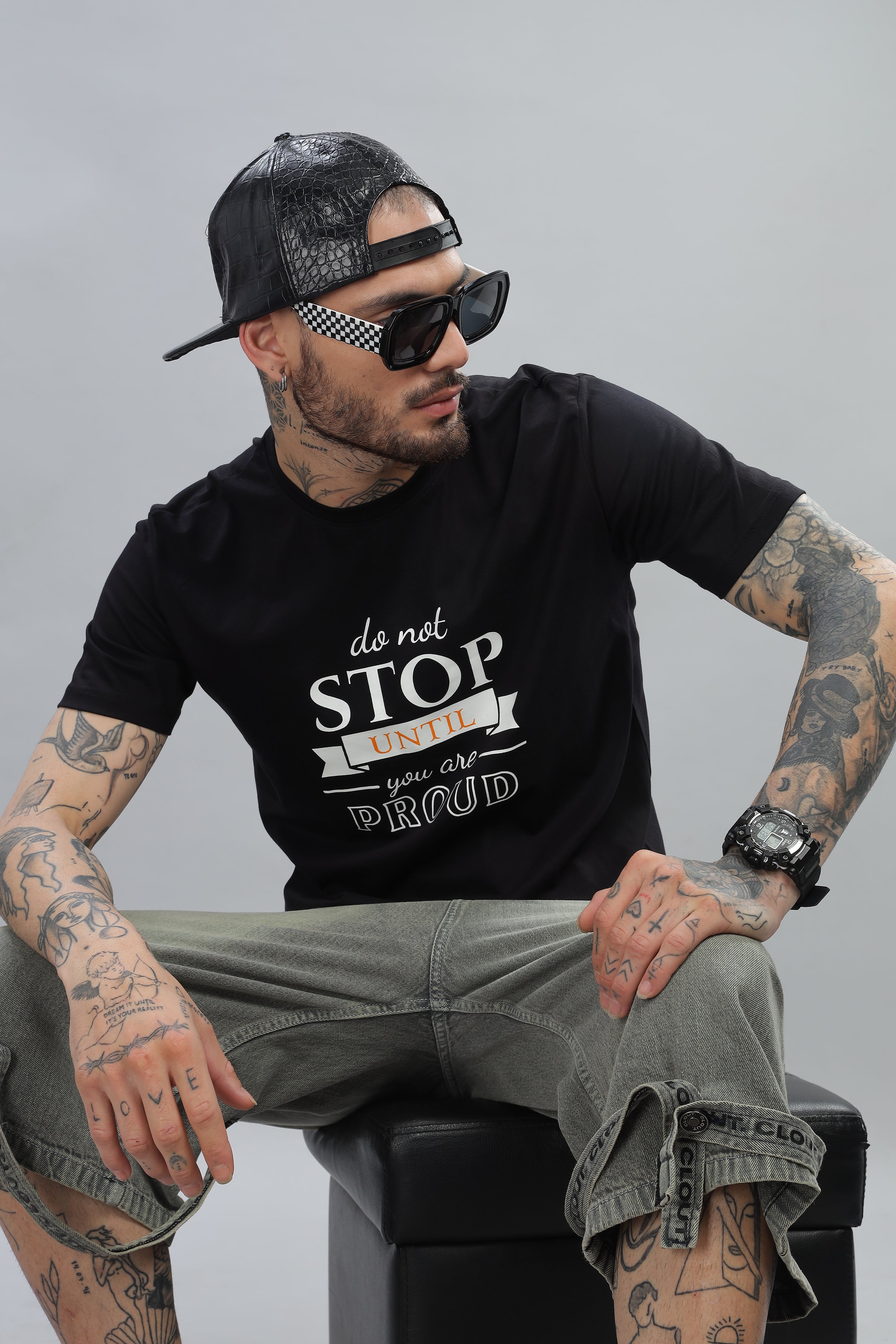 Spice Wardrobe Men’s Black Premium Cotton Printed T-Shirt 100% Pure Cotton | Comfortable Regular Fit for Casual & Active Wear