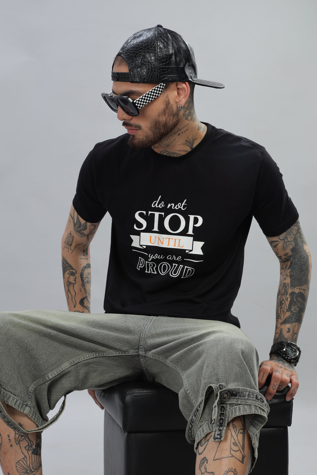 Spice Wardrobe Men’s Black Premium Cotton Printed T-Shirt 100% Pure Cotton | Comfortable Regular Fit for Casual & Active Wear