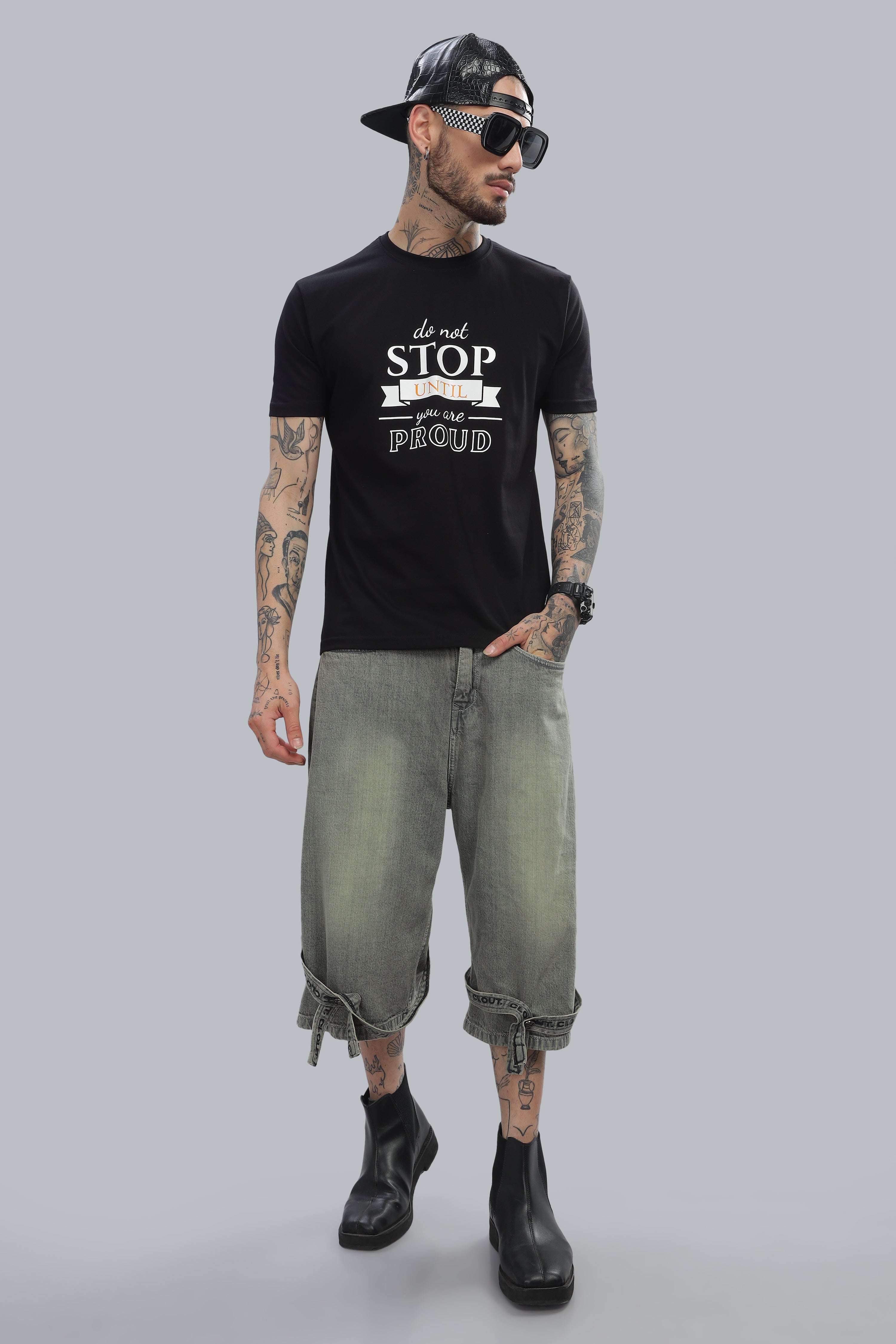 Spice Wardrobe Men’s Black Premium Cotton Printed T-Shirt 100% Pure Cotton | Comfortable Regular Fit for Casual & Active Wear