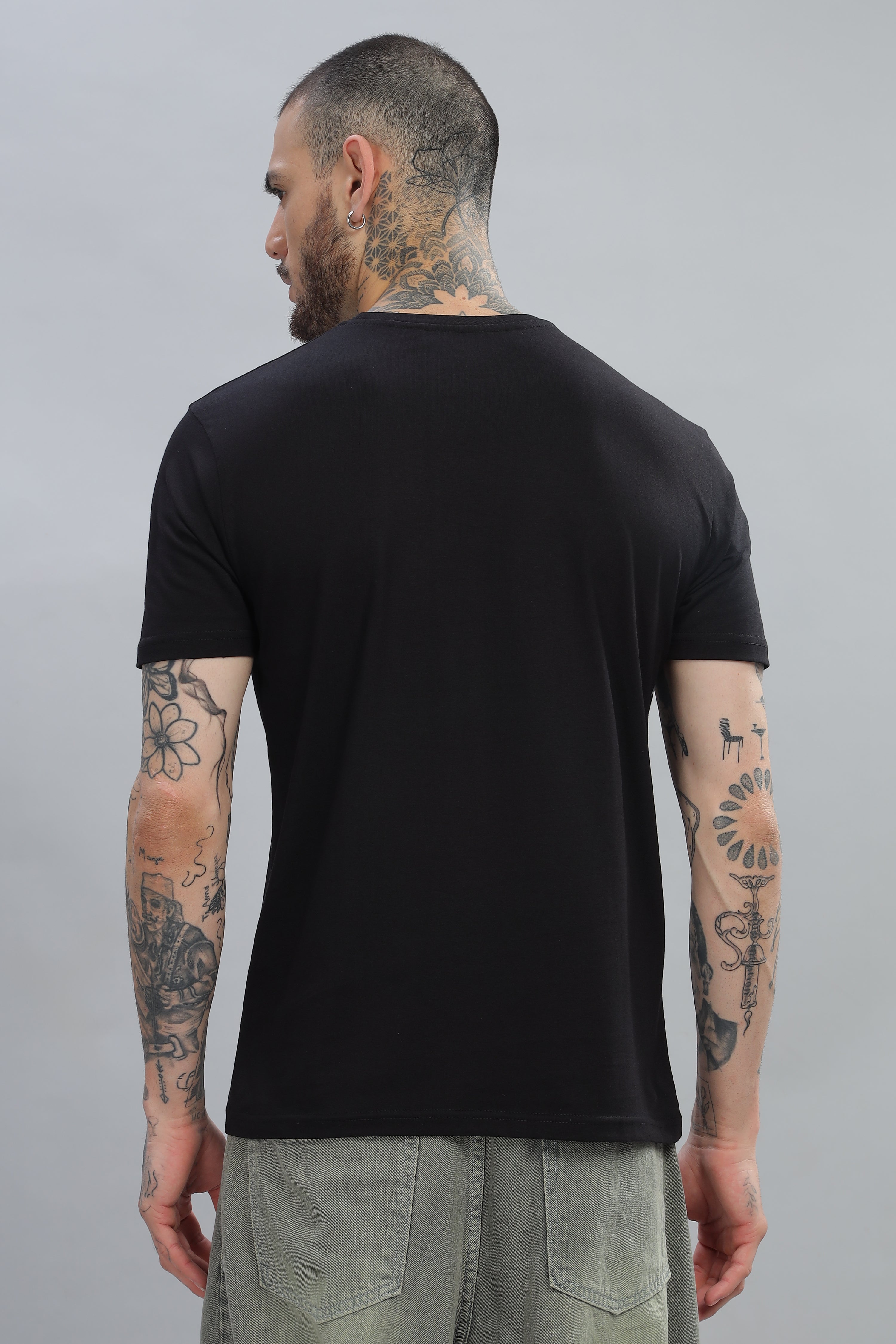 Spice Wardrobe Men’s Black Premium Cotton Printed T-Shirt 100% Pure Cotton | Comfortable Regular Fit for Casual & Active Wear