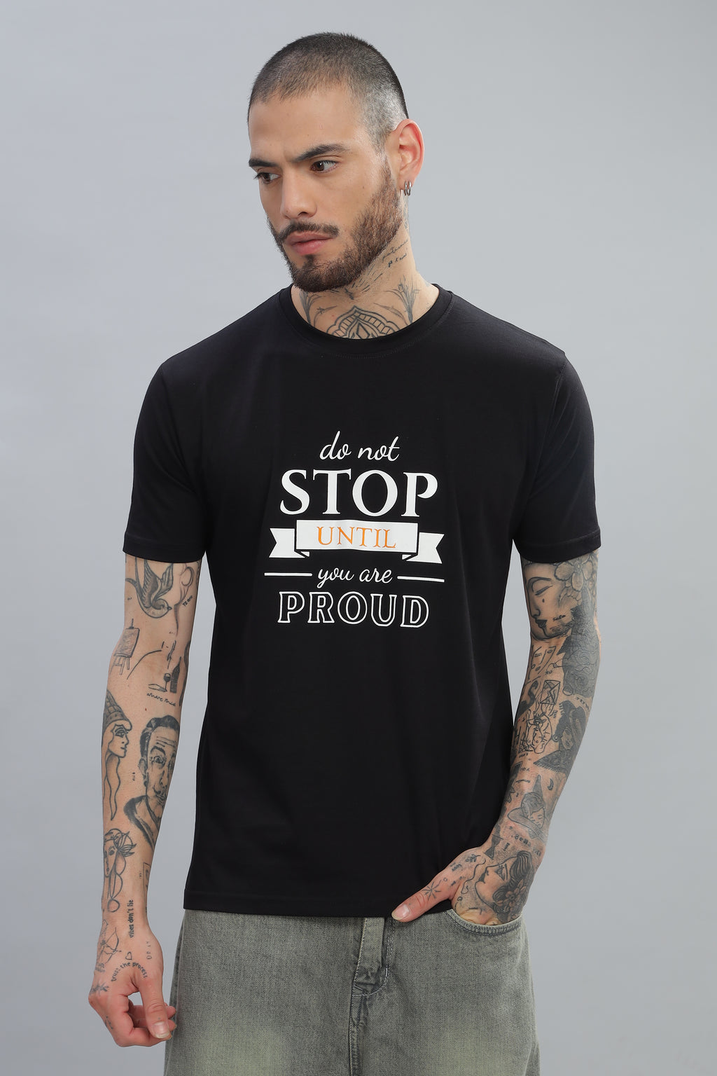 Spice Wardrobe Men’s Black Premium Cotton Printed T-Shirt 100% Pure Cotton | Comfortable Regular Fit for Casual & Active Wear