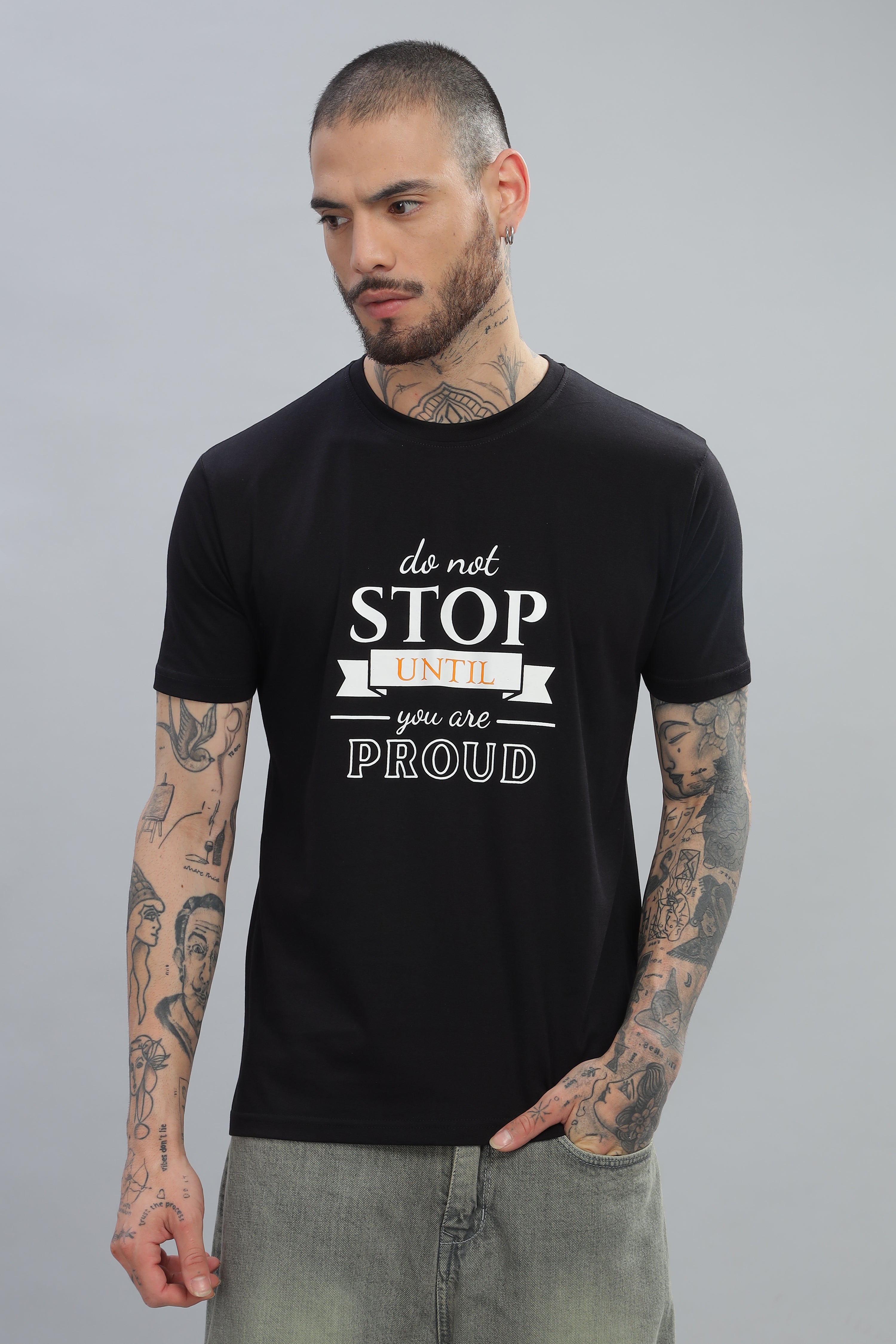 Spice Wardrobe Men’s Black Premium Cotton Printed T-Shirt 100% Pure Cotton | Comfortable Regular Fit for Casual & Active Wear