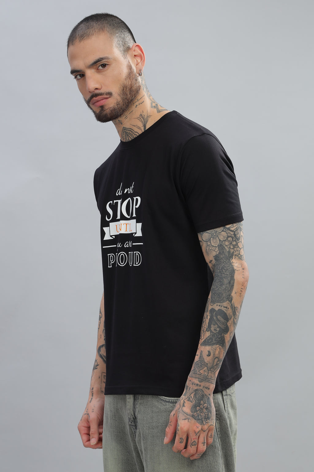 Spice Wardrobe Men’s Black Premium Cotton Printed T-Shirt 100% Pure Cotton | Comfortable Regular Fit for Casual & Active Wear