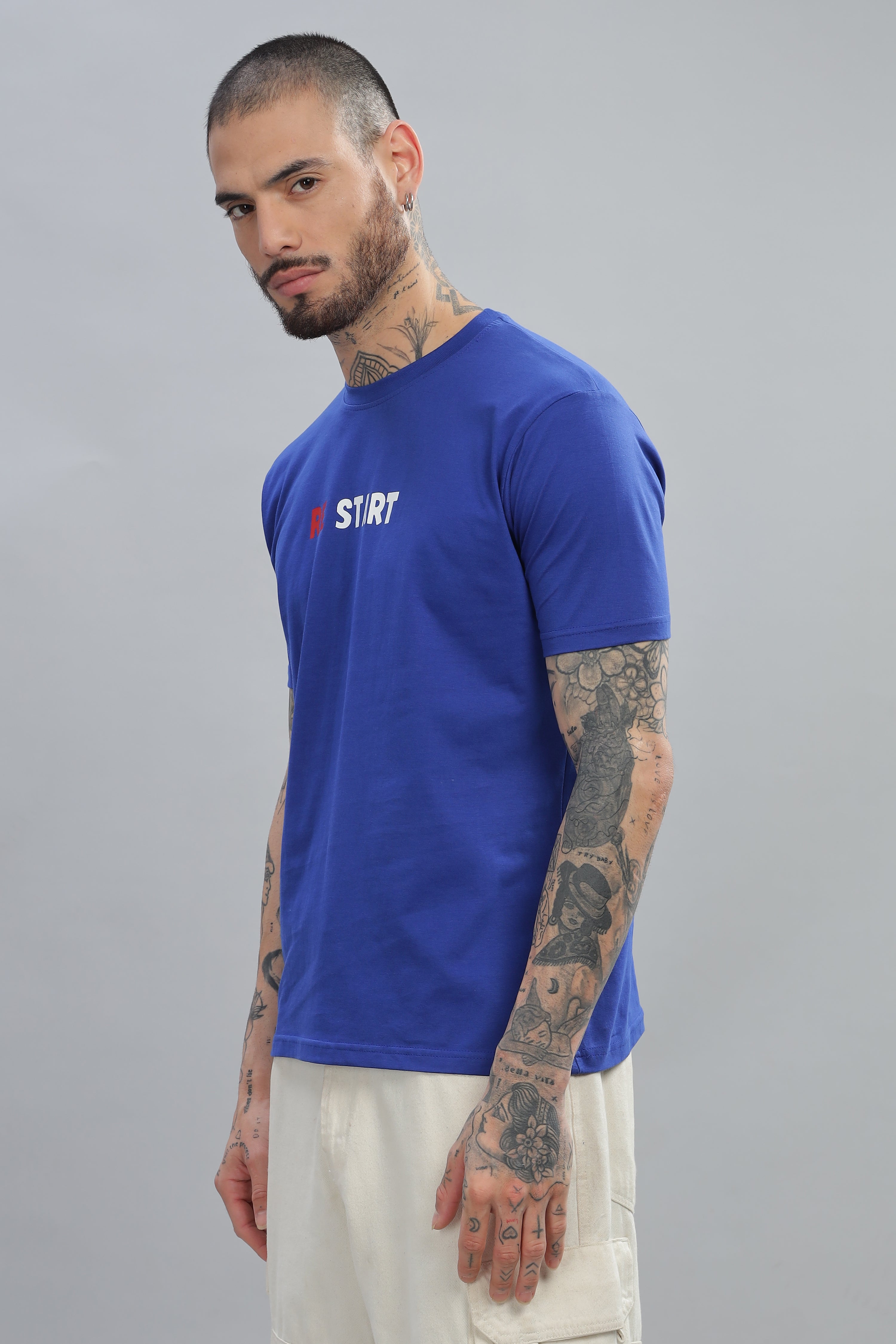 Spice Wardrobe Men’s Royal Blue Premium Cotton Printed T-Shirt 100% Pure Cotton | Comfortable Regular Fit for Casual & Active Wear