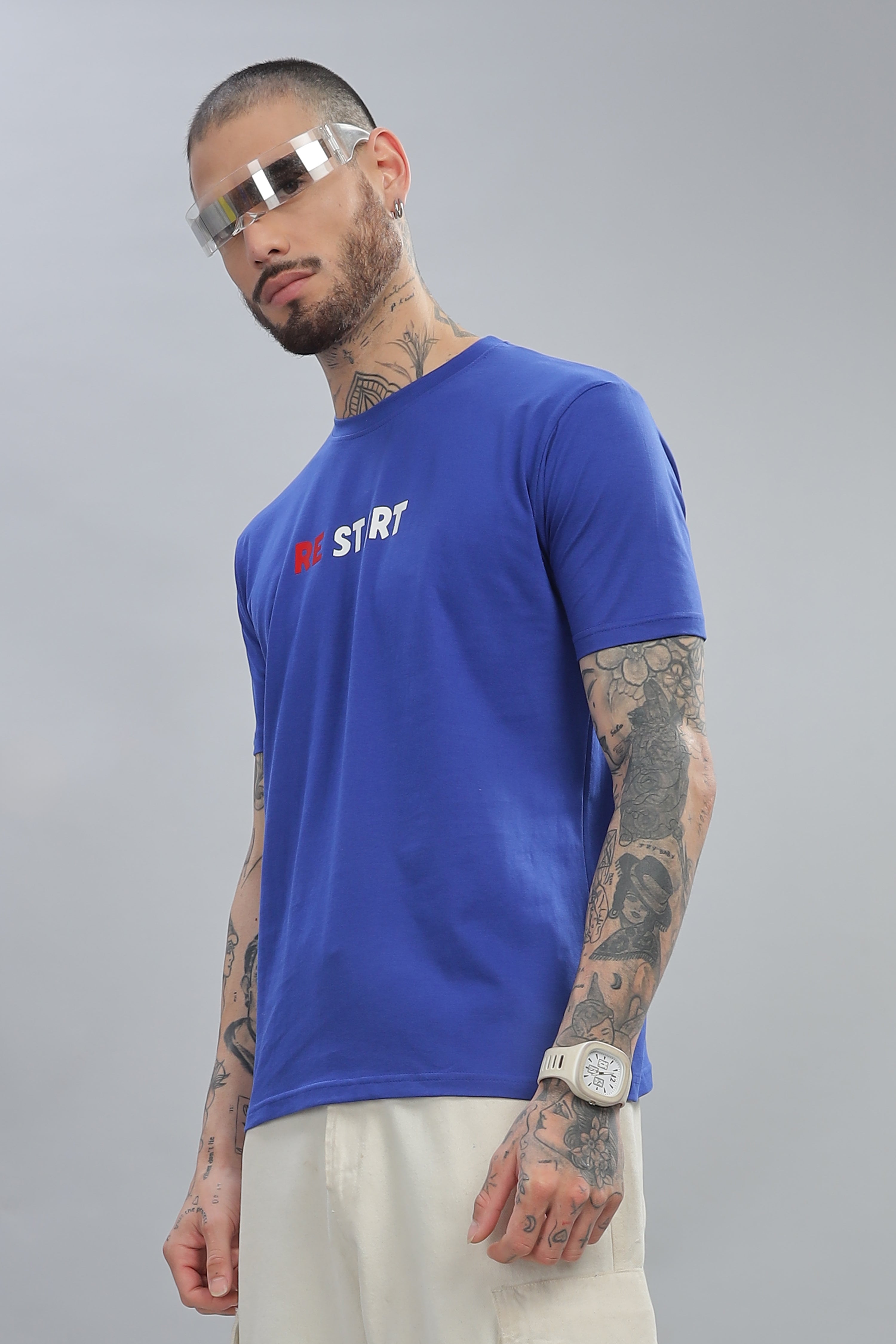 Spice Wardrobe Men’s Royal Blue Premium Cotton Printed T-Shirt 100% Pure Cotton | Comfortable Regular Fit for Casual & Active Wear