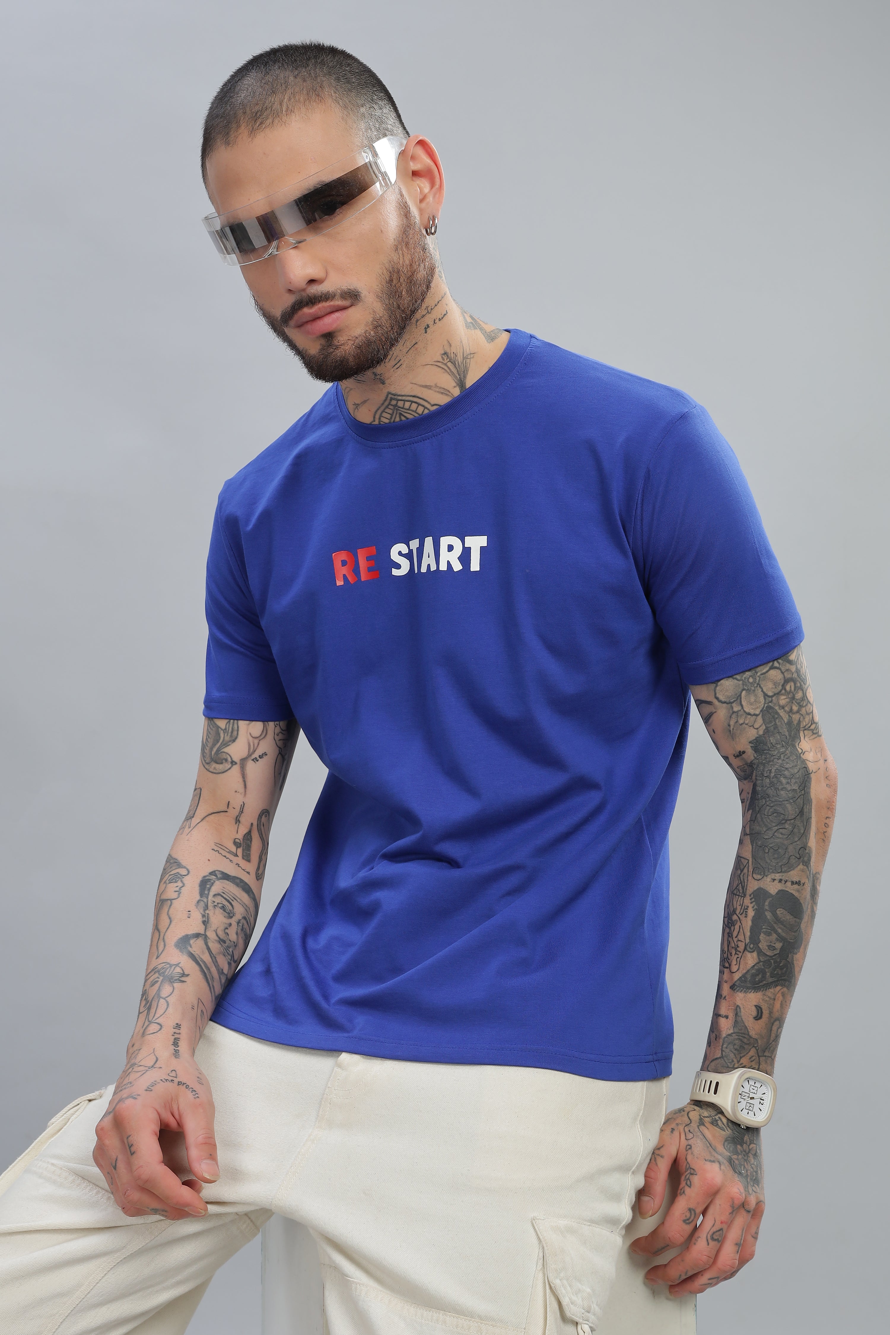 Spice Wardrobe Men’s Royal Blue Premium Cotton Printed T-Shirt 100% Pure Cotton | Comfortable Regular Fit for Casual & Active Wear