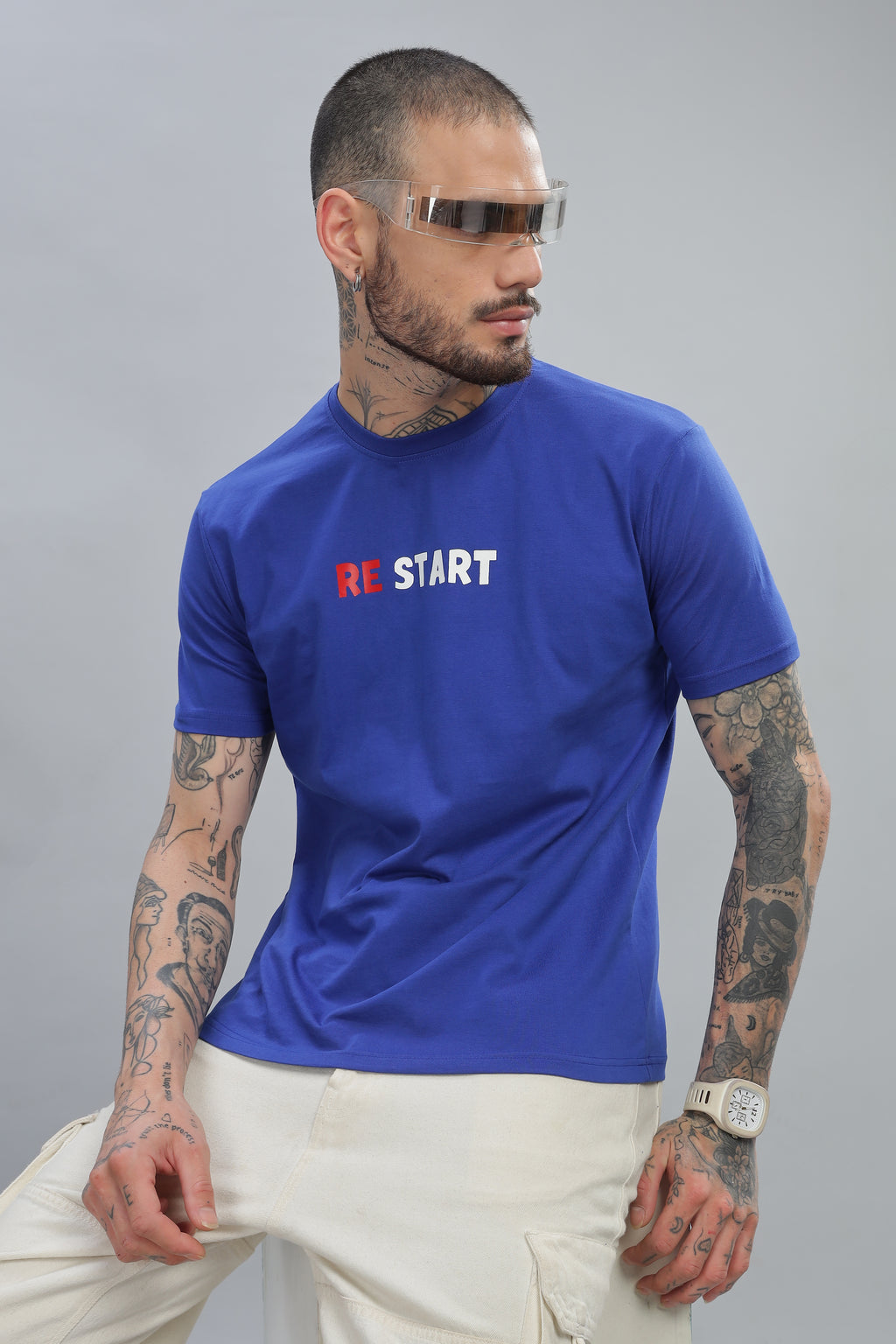 Spice Wardrobe Men’s Royal Blue Premium Cotton Printed T-Shirt 100% Pure Cotton | Comfortable Regular Fit for Casual & Active Wear