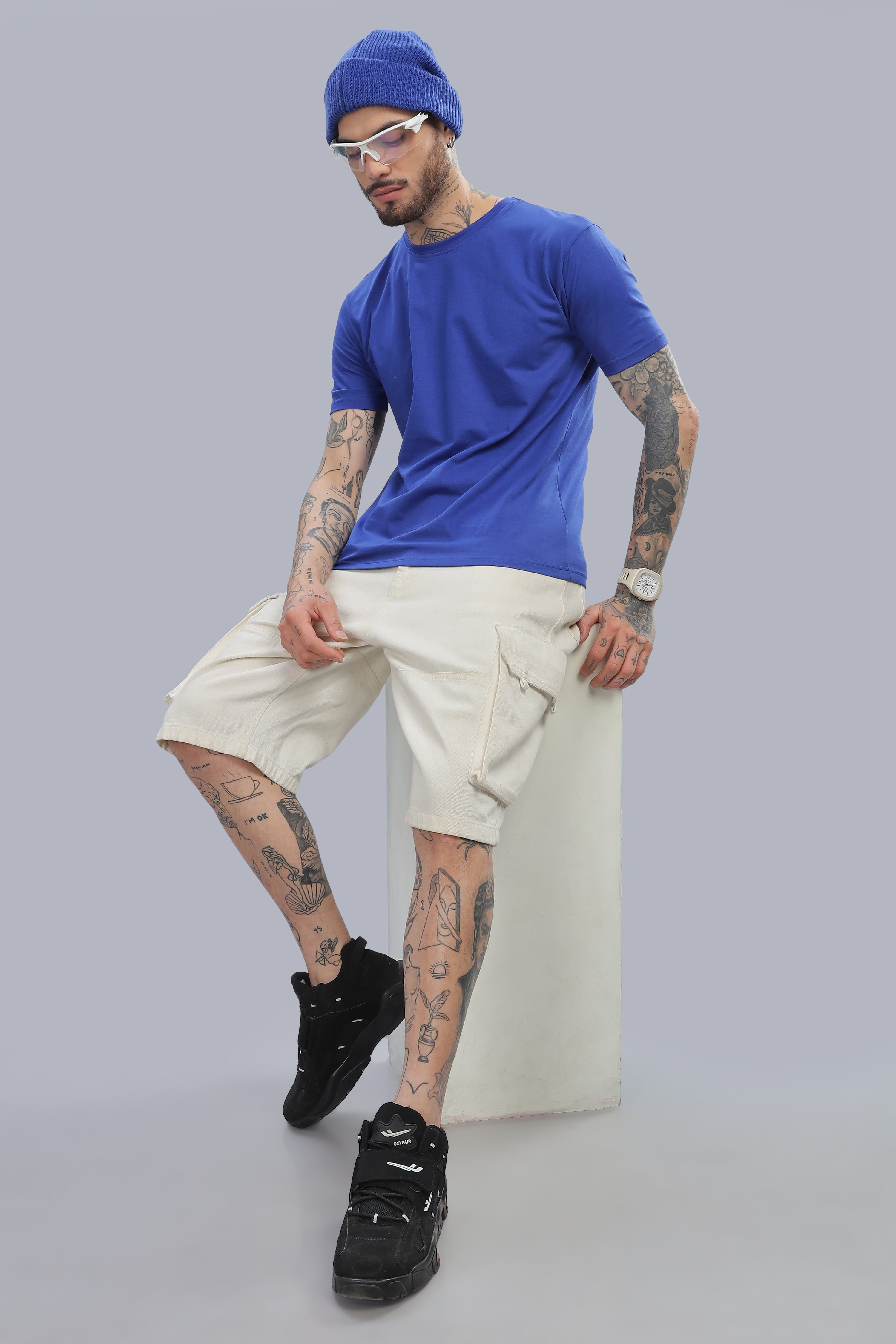 Spice Wardrobe Men’s Royal Blue Red Premium Cotton T-Shirt 100% Pure Cotton | Comfortable Regular Fit for Casual & Active Wear