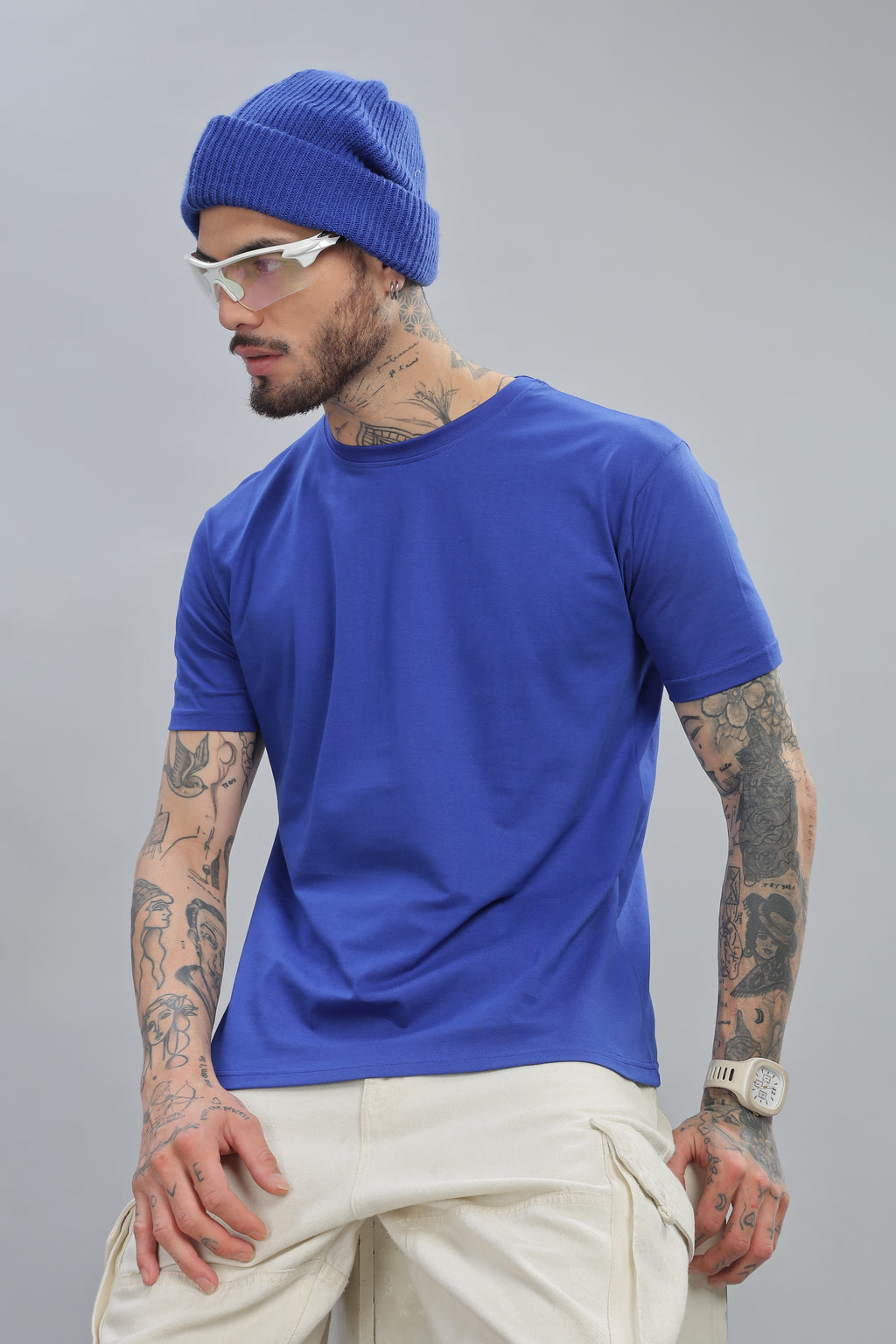 Spice Wardrobe Men’s Royal Blue Red Premium Cotton T-Shirt 100% Pure Cotton | Comfortable Regular Fit for Casual & Active Wear