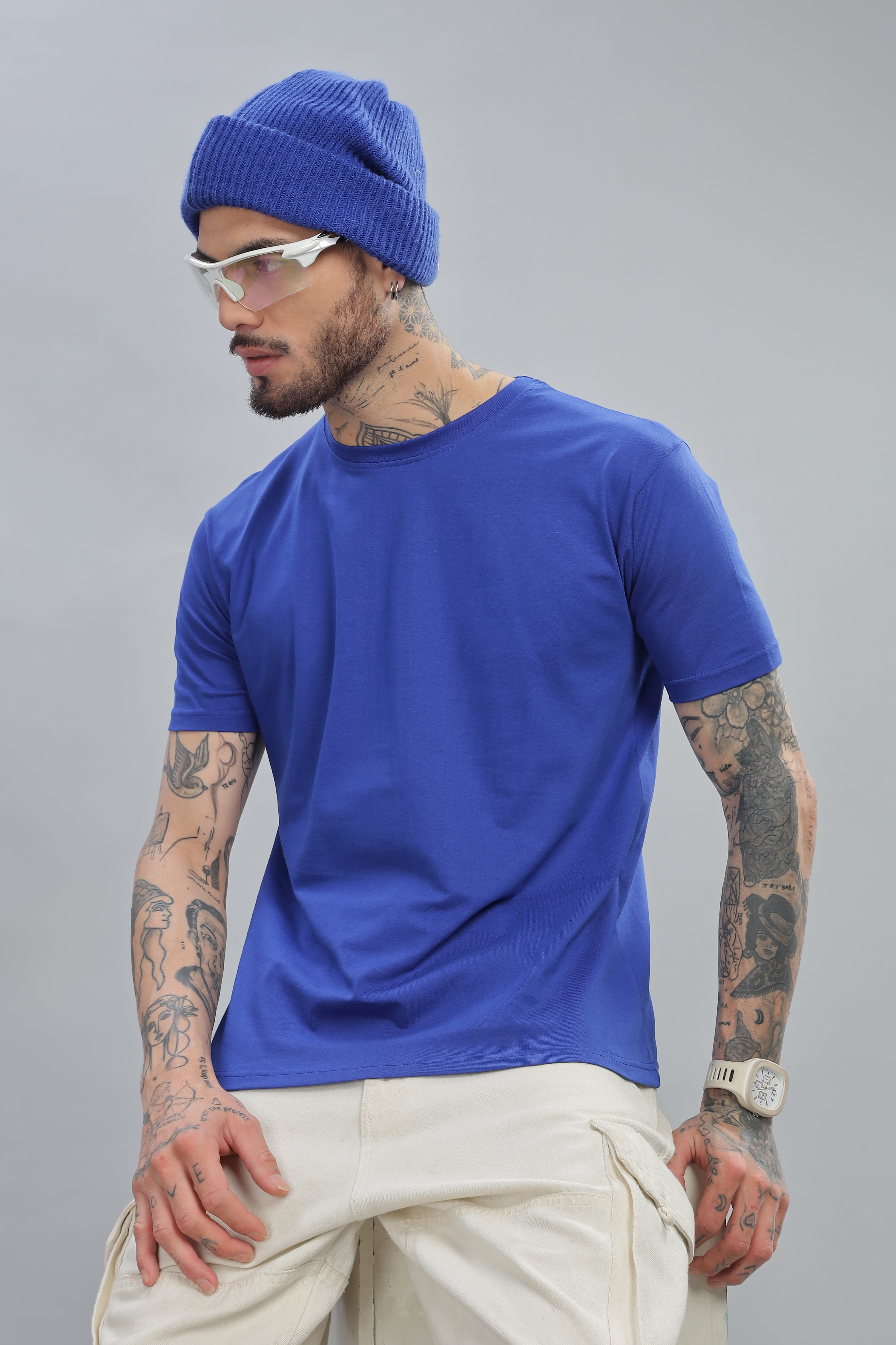 Spice Wardrobe Men’s Royal Blue Red Premium Cotton T-Shirt 100% Pure Cotton | Comfortable Regular Fit for Casual & Active Wear