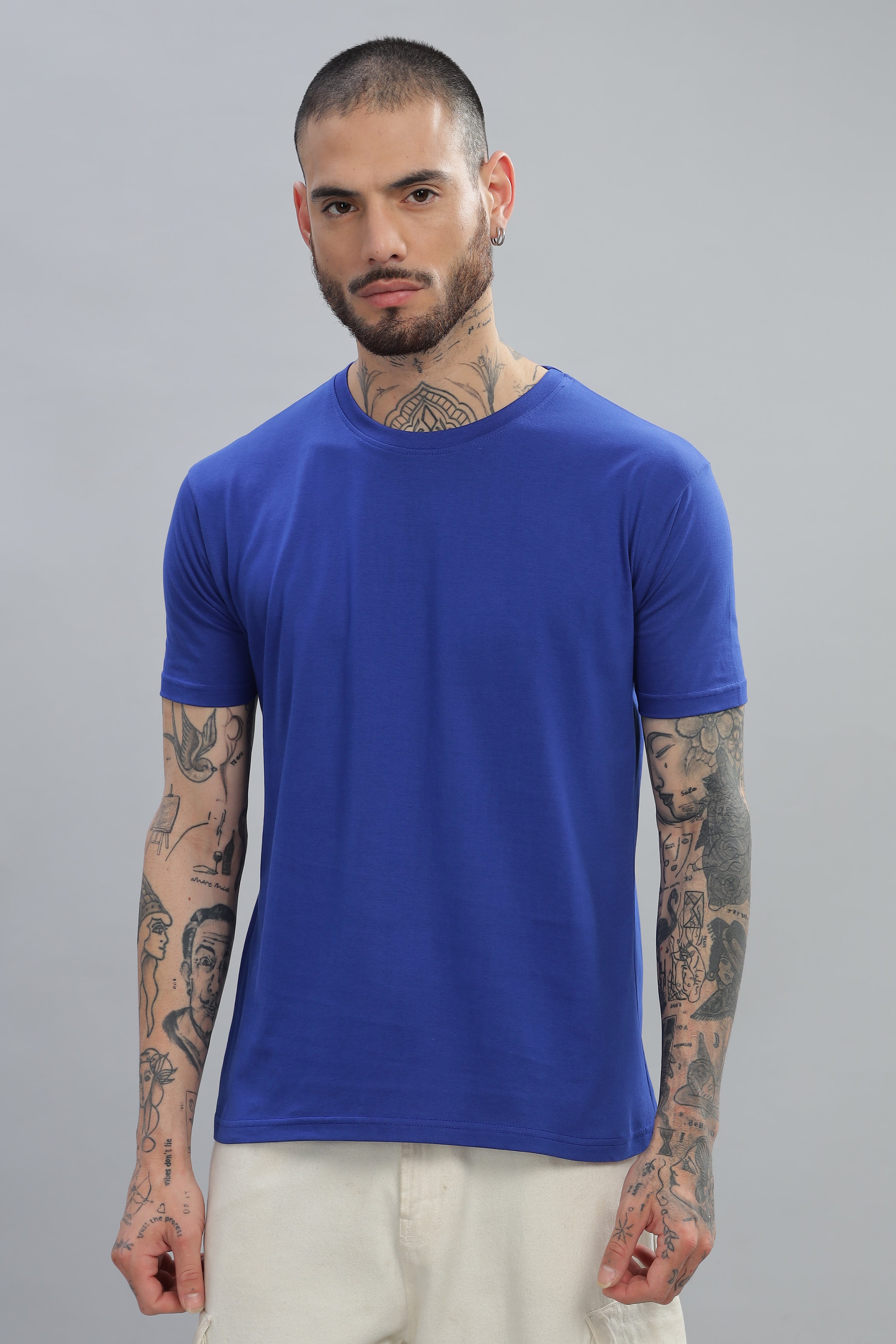 Spice Wardrobe Men’s Royal Blue Red Premium Cotton T-Shirt 100% Pure Cotton | Comfortable Regular Fit for Casual & Active Wear