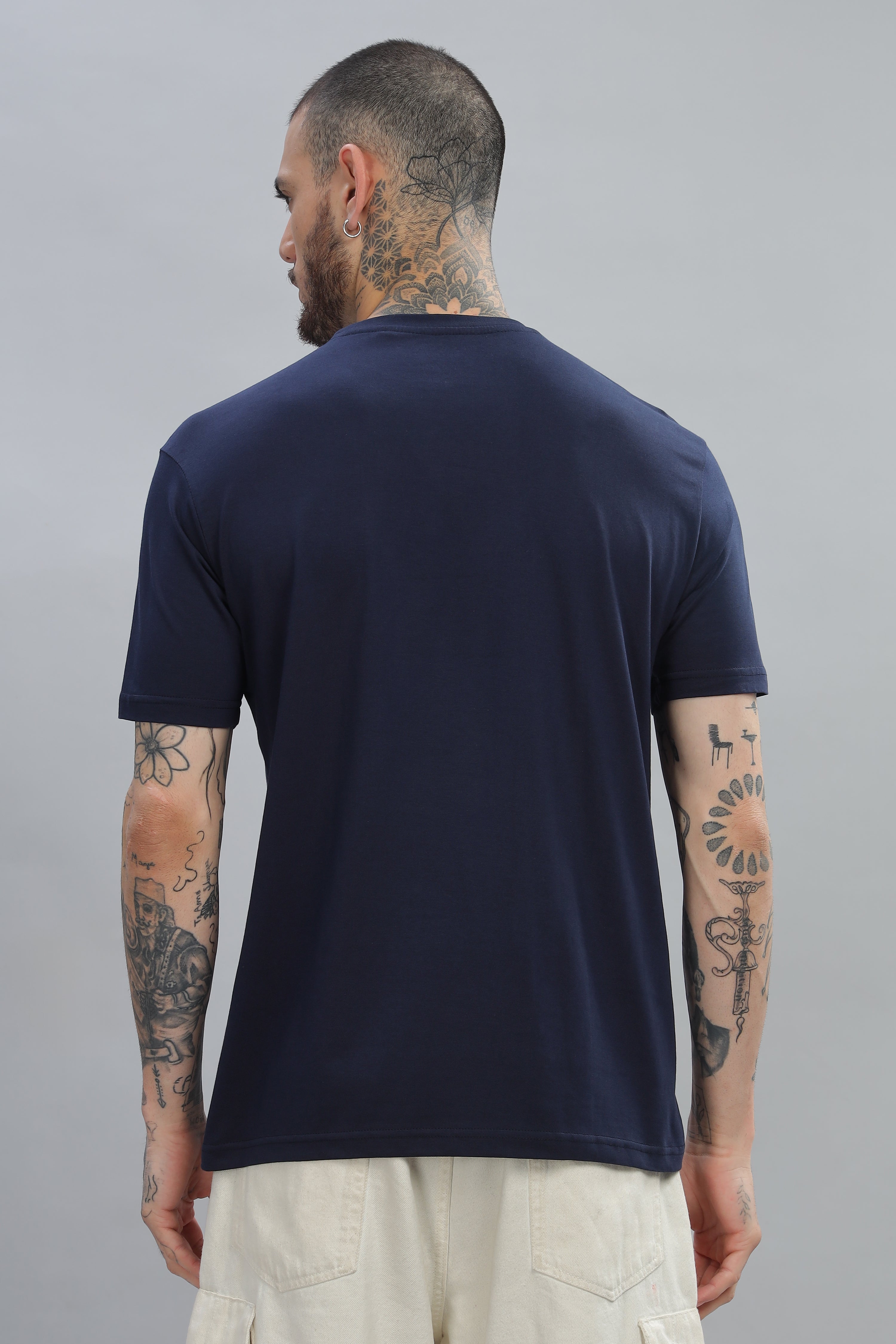 Spice Wardrobe Men’s Navy Blue Premium Cotton Printed T-Shirt 100% Pure Cotton | Comfortable Regular Fit for Casual & Active Wear (Copy)
