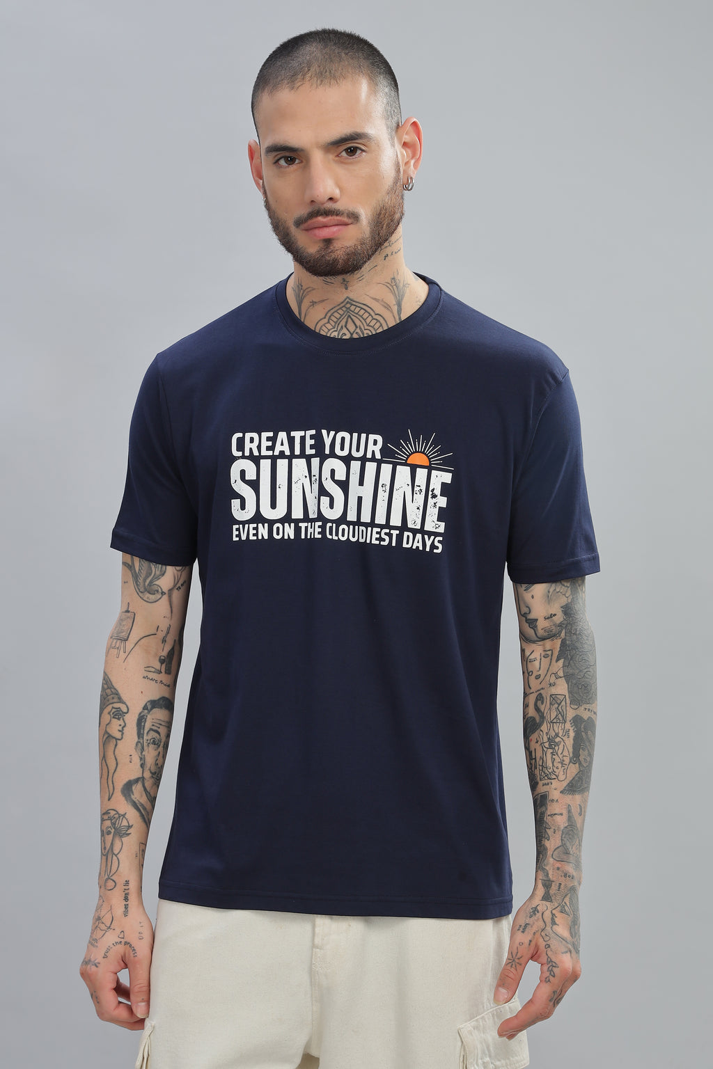 Spice Wardrobe Men’s Navy Blue Premium Cotton Printed T-Shirt 100% Pure Cotton | Comfortable Regular Fit for Casual & Active Wear (Copy)