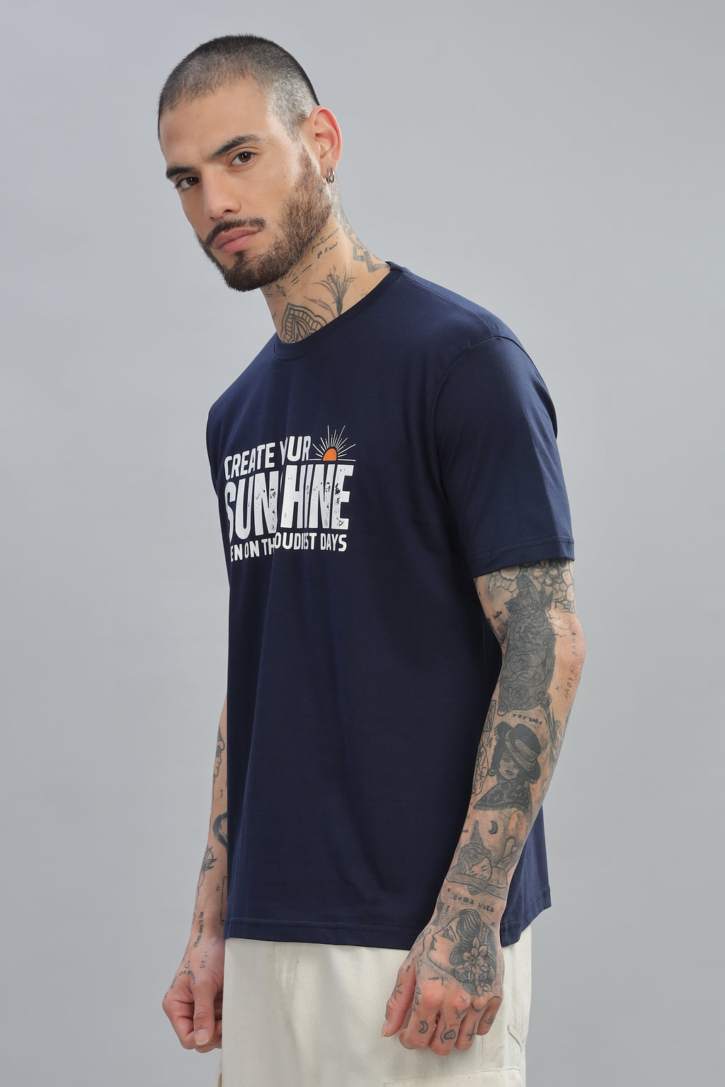 Spice Wardrobe Men’s Navy Blue Premium Cotton Printed T-Shirt 100% Pure Cotton | Comfortable Regular Fit for Casual & Active Wear (Copy)