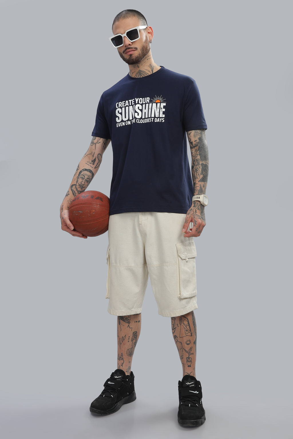 Spice Wardrobe Men’s Navy Blue Premium Cotton Printed T-Shirt 100% Pure Cotton | Comfortable Regular Fit for Casual & Active Wear (Copy)