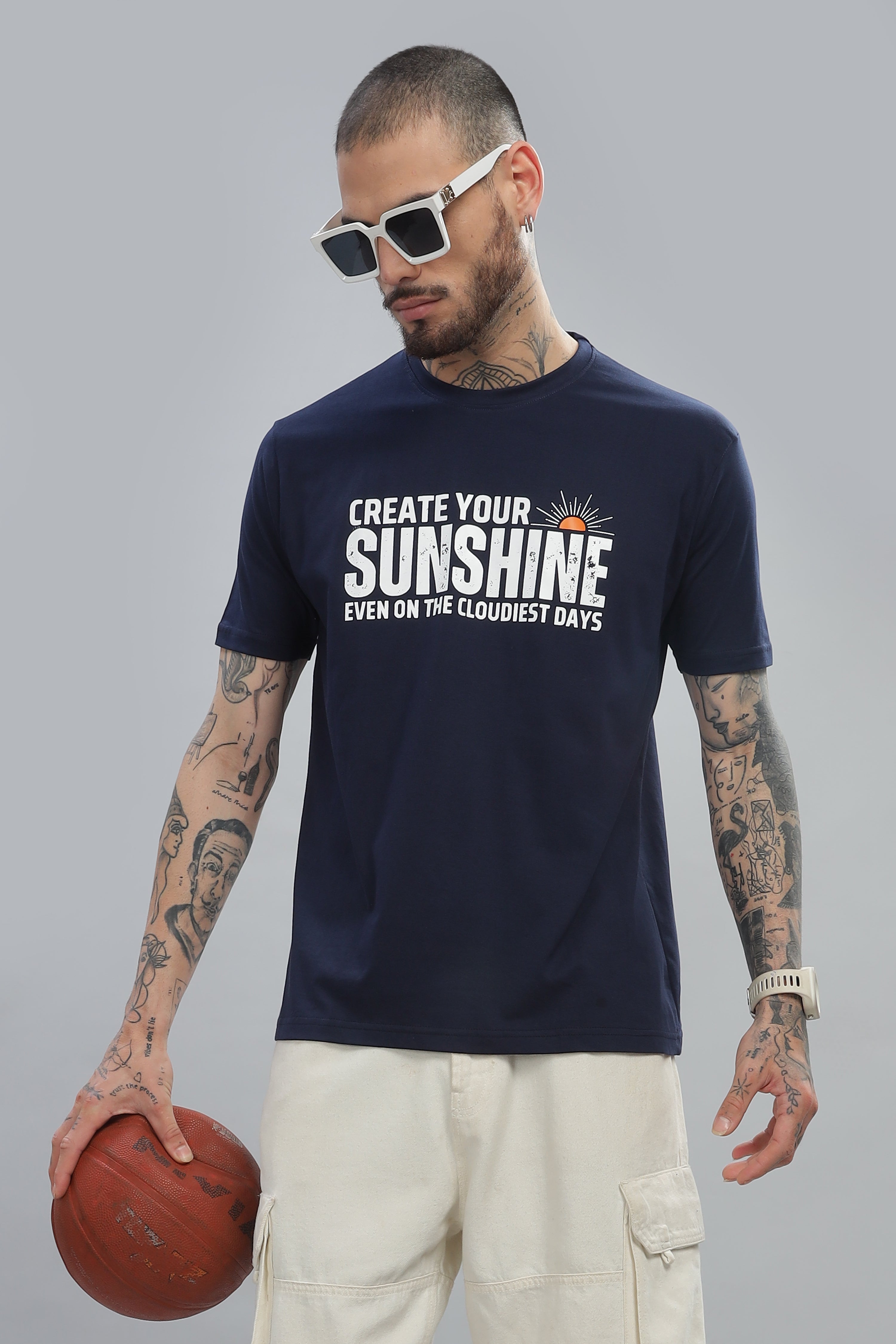 Spice Wardrobe Men’s Navy Blue Premium Cotton Printed T-Shirt 100% Pure Cotton | Comfortable Regular Fit for Casual & Active Wear (Copy)