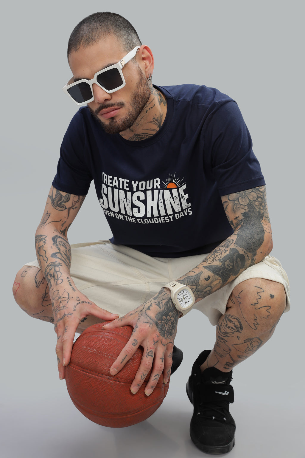 Spice Wardrobe Men’s Navy Blue Premium Cotton Printed T-Shirt 100% Pure Cotton | Comfortable Regular Fit for Casual & Active Wear (Copy)