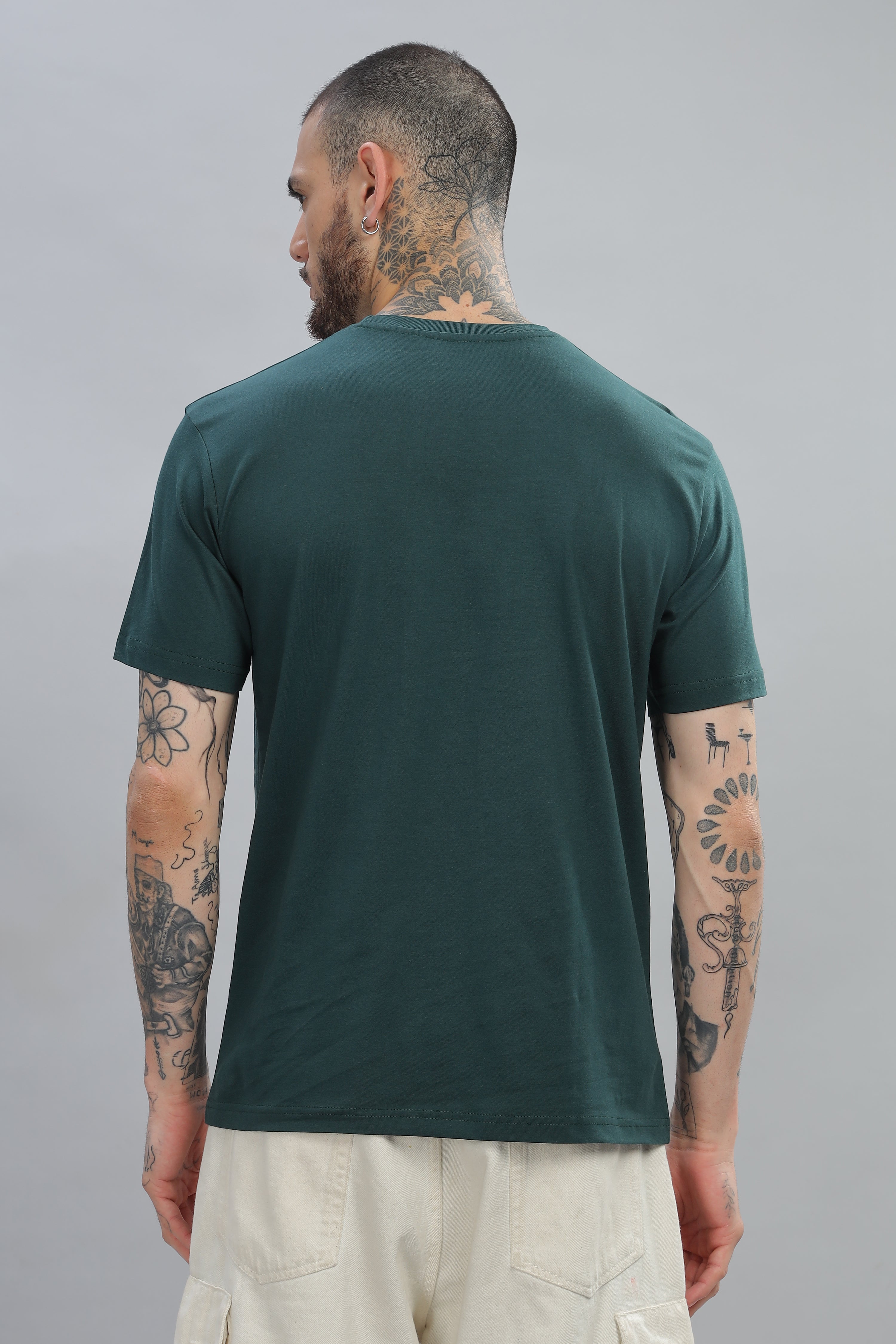 Spice Wardrobe Men’s Bottle Green Cotton T-Shirt 100% Pure Cotton | Comfortable Regular Fit for Casual & Active Wear