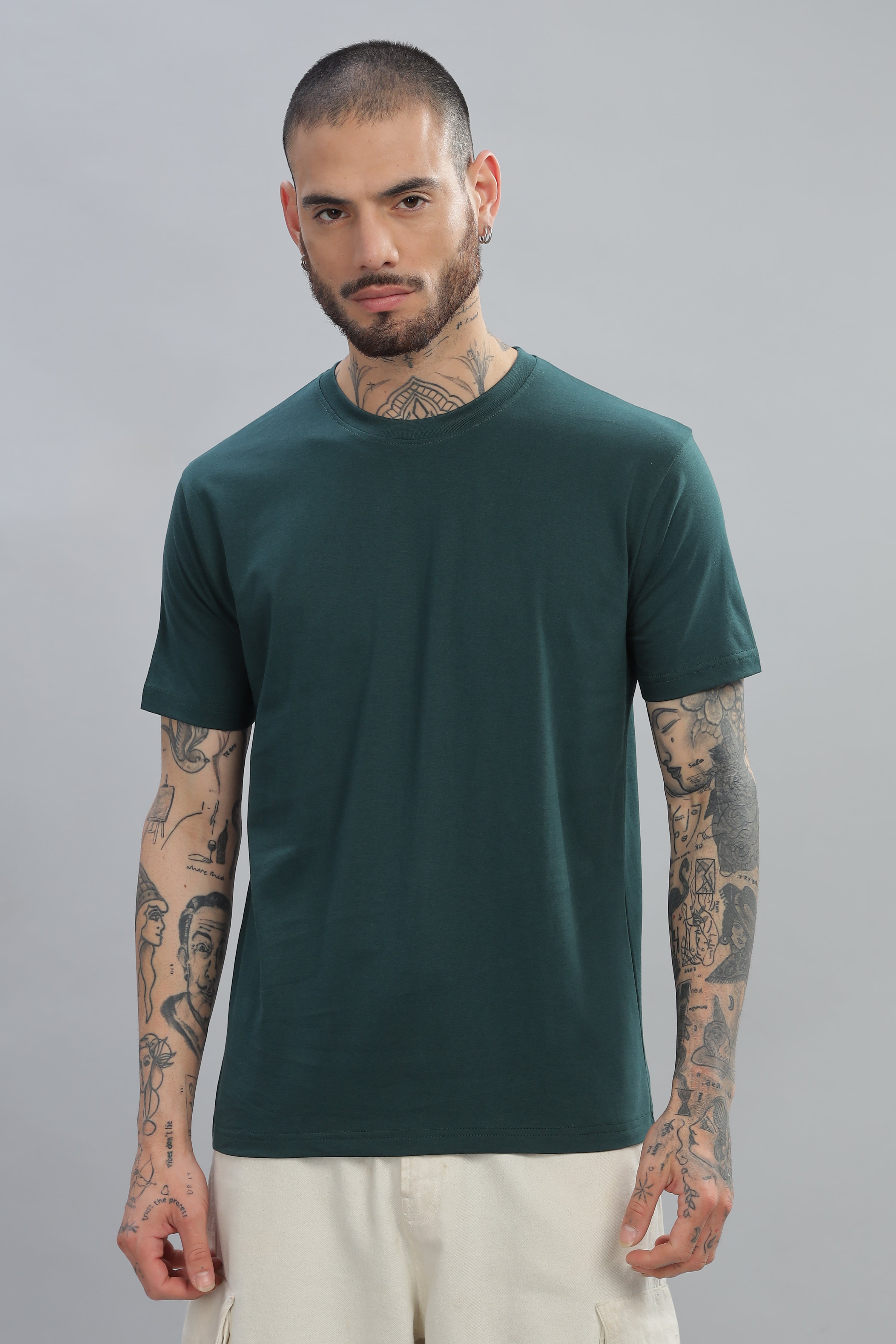 Spice Wardrobe Men’s Bottle Green Cotton T-Shirt 100% Pure Cotton | Comfortable Regular Fit for Casual & Active Wear