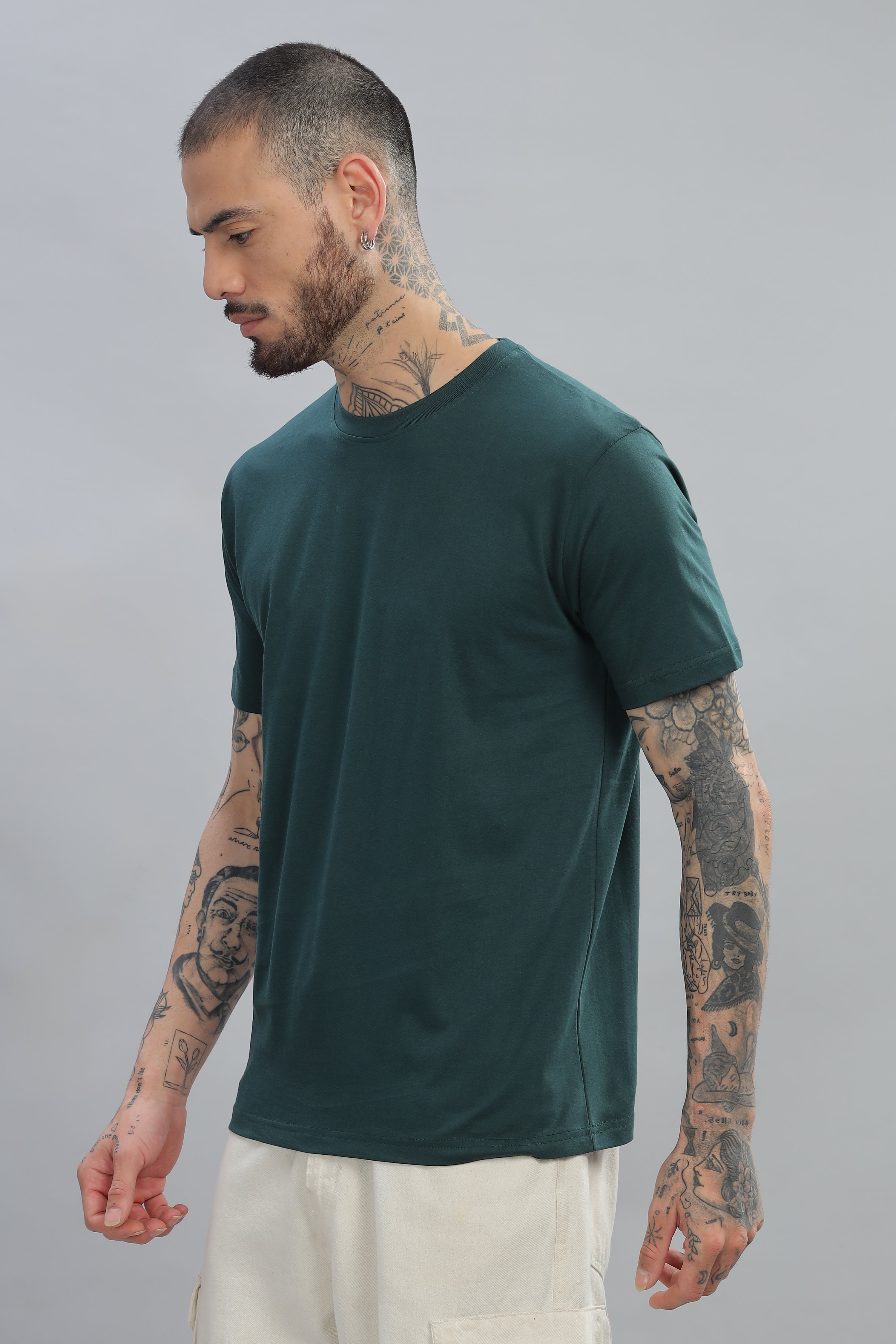 Spice Wardrobe Men’s Bottle Green Cotton T-Shirt 100% Pure Cotton | Comfortable Regular Fit for Casual & Active Wear