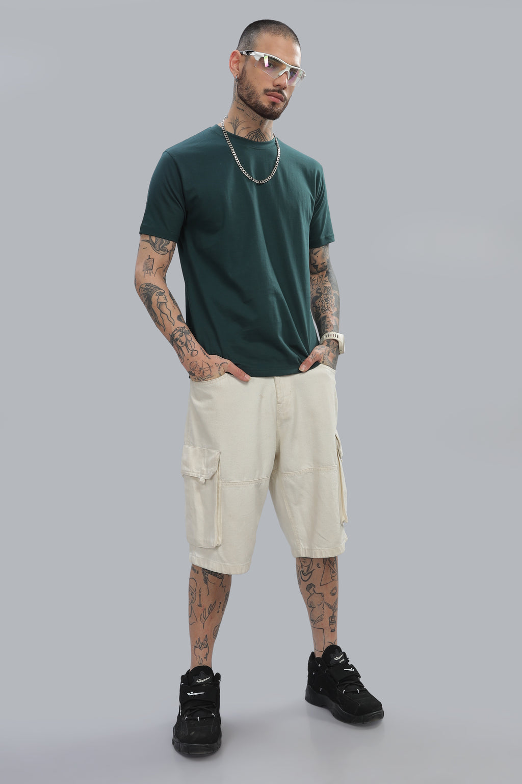 Spice Wardrobe Men’s Bottle Green Cotton T-Shirt 100% Pure Cotton | Comfortable Regular Fit for Casual & Active Wear