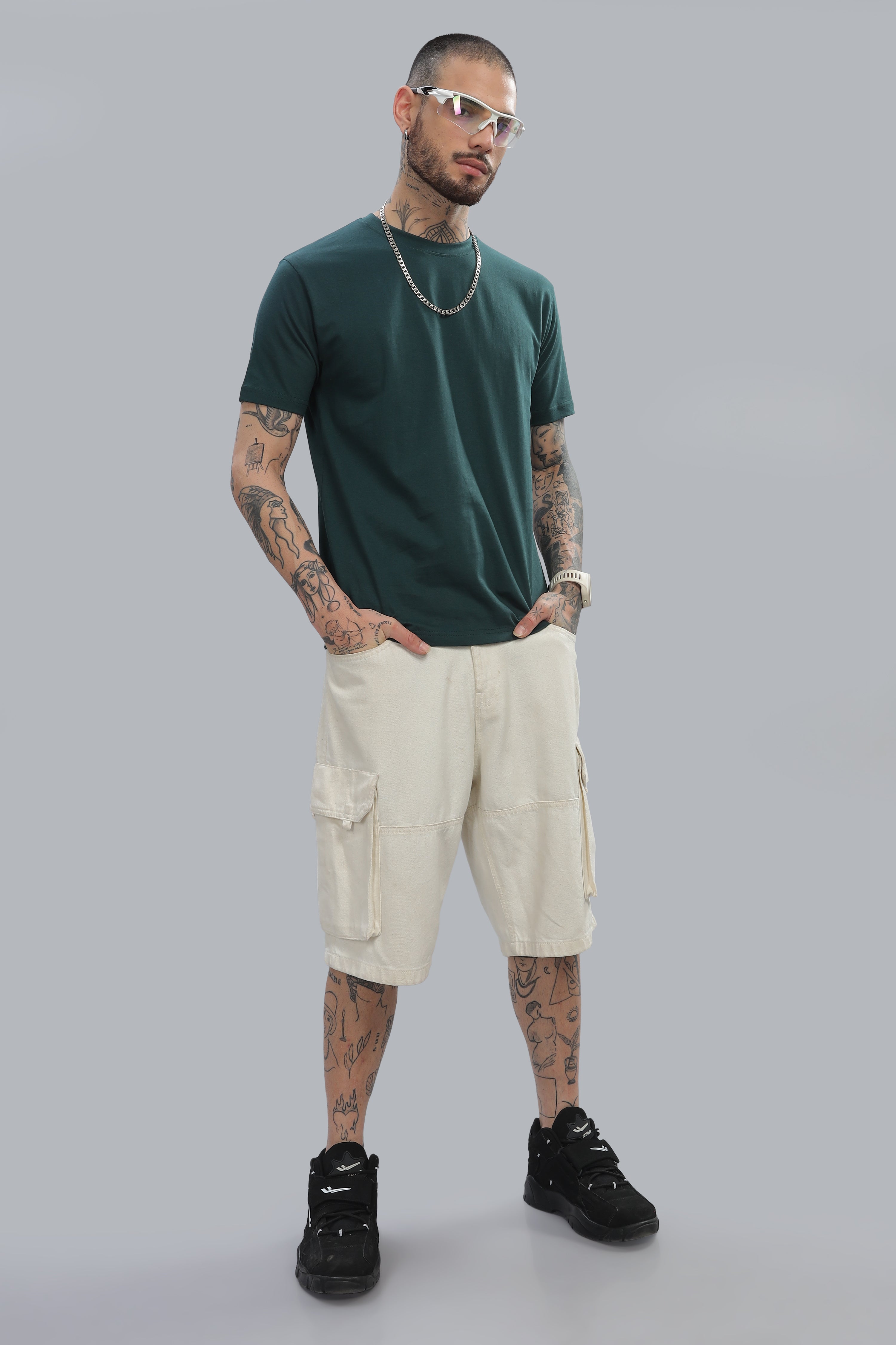 Spice Wardrobe Men’s Bottle Green Cotton T-Shirt 100% Pure Cotton | Comfortable Regular Fit for Casual & Active Wear