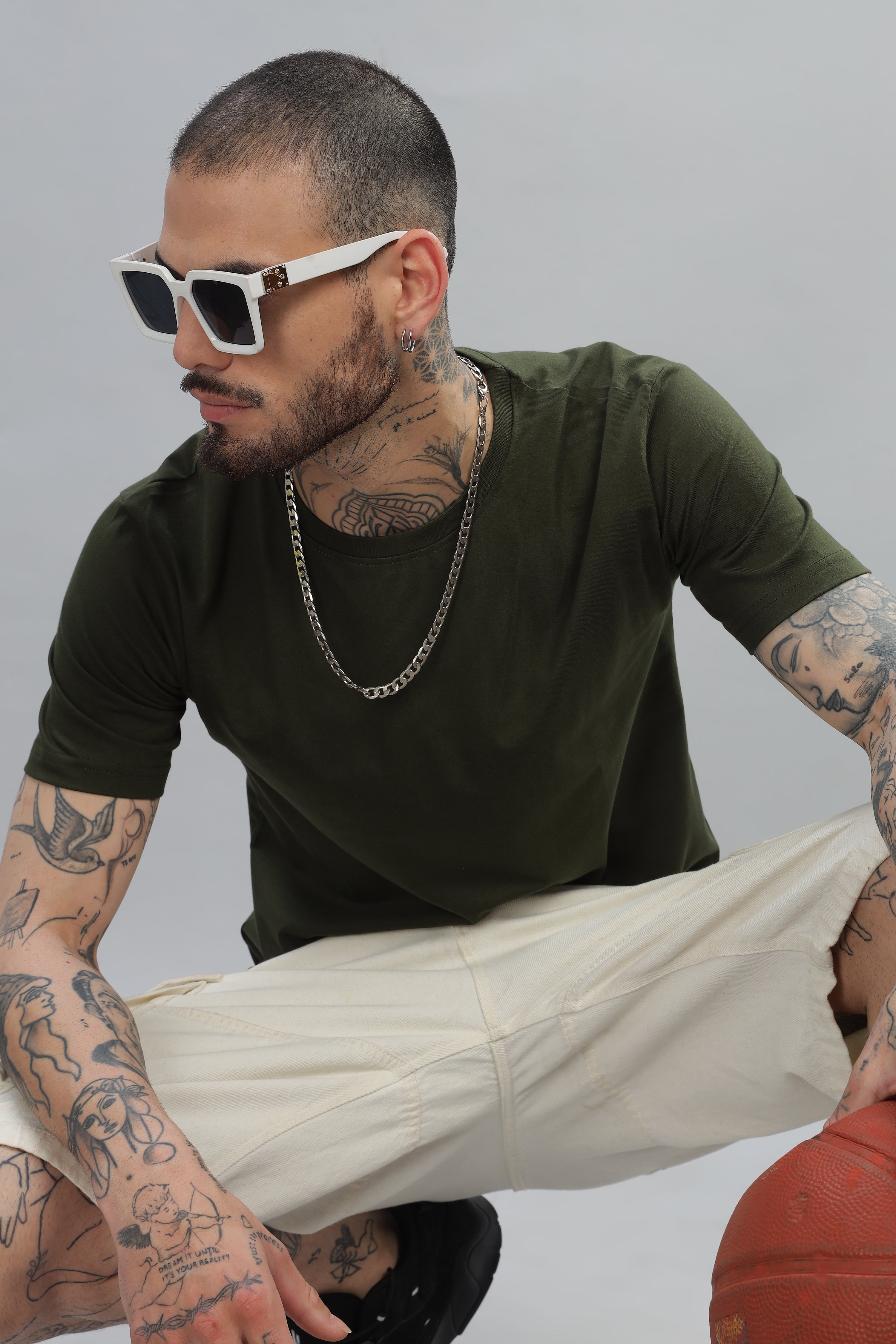 Spice Wardrobe Men’s Olive Cotton T-Shirt 100% Pure Cotton | Comfortable Regular Fit for Casual & Active Wear